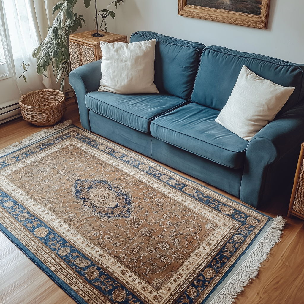 what color rug goes with blue couch