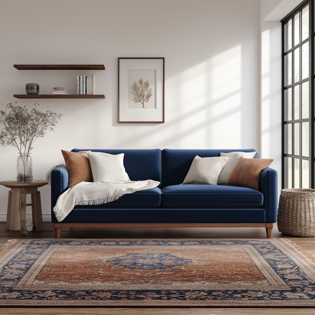 what color rug goes with blue couch