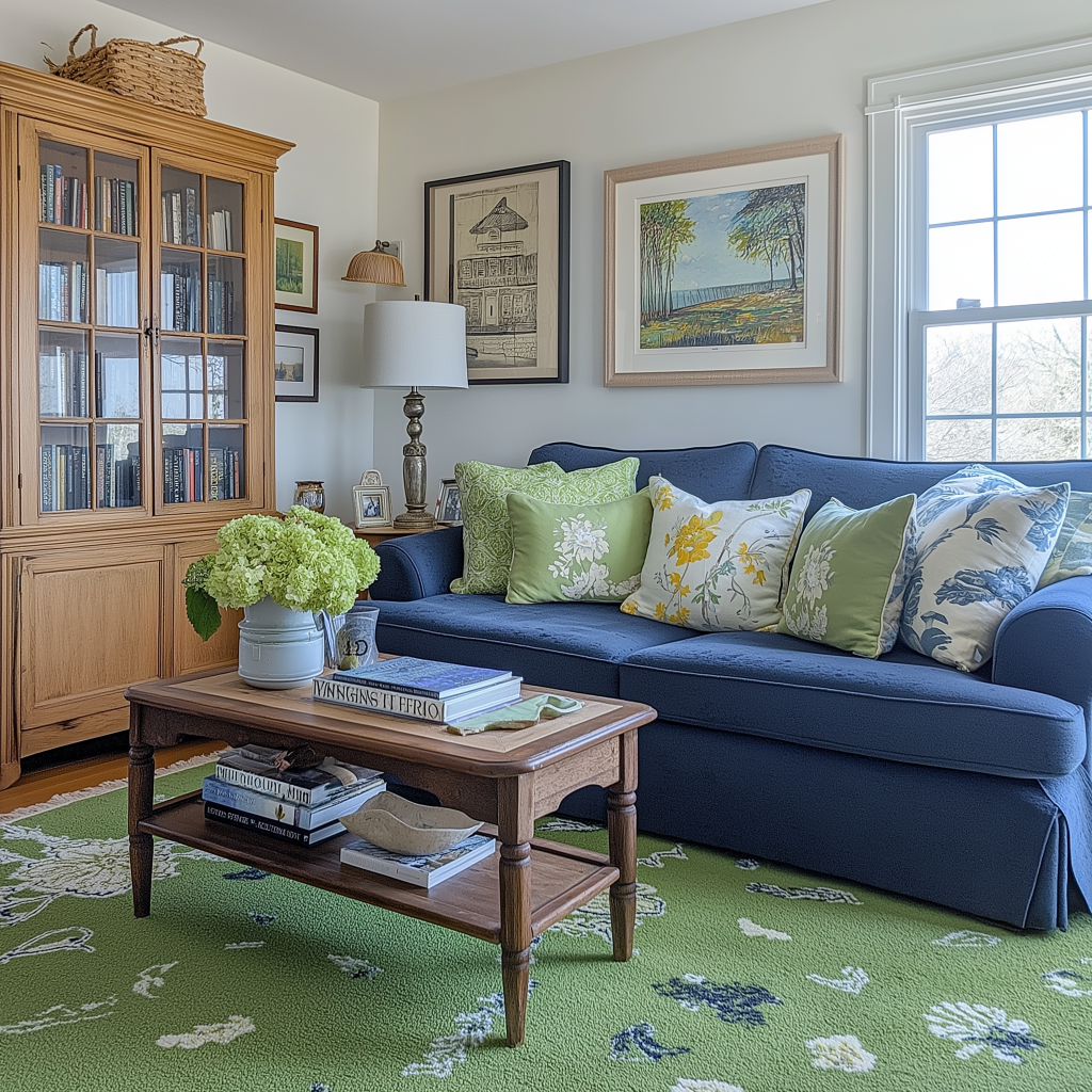 what color rug goes with blue couch