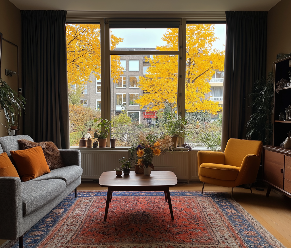 an area rug in a cozy living room