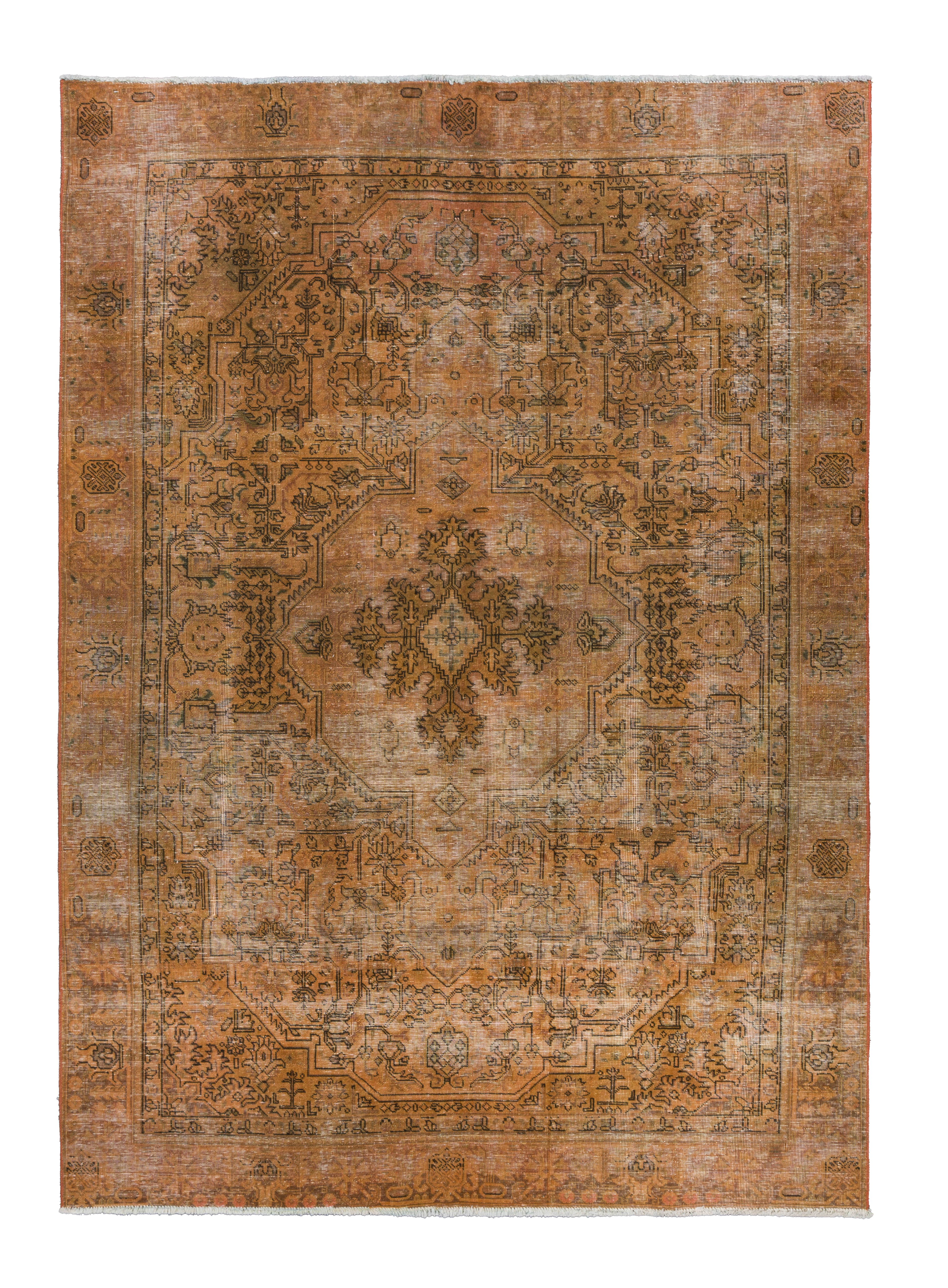 Colorful Vintage Heriz Rectangle Orange Rug 6×9 Wool-Cotton
