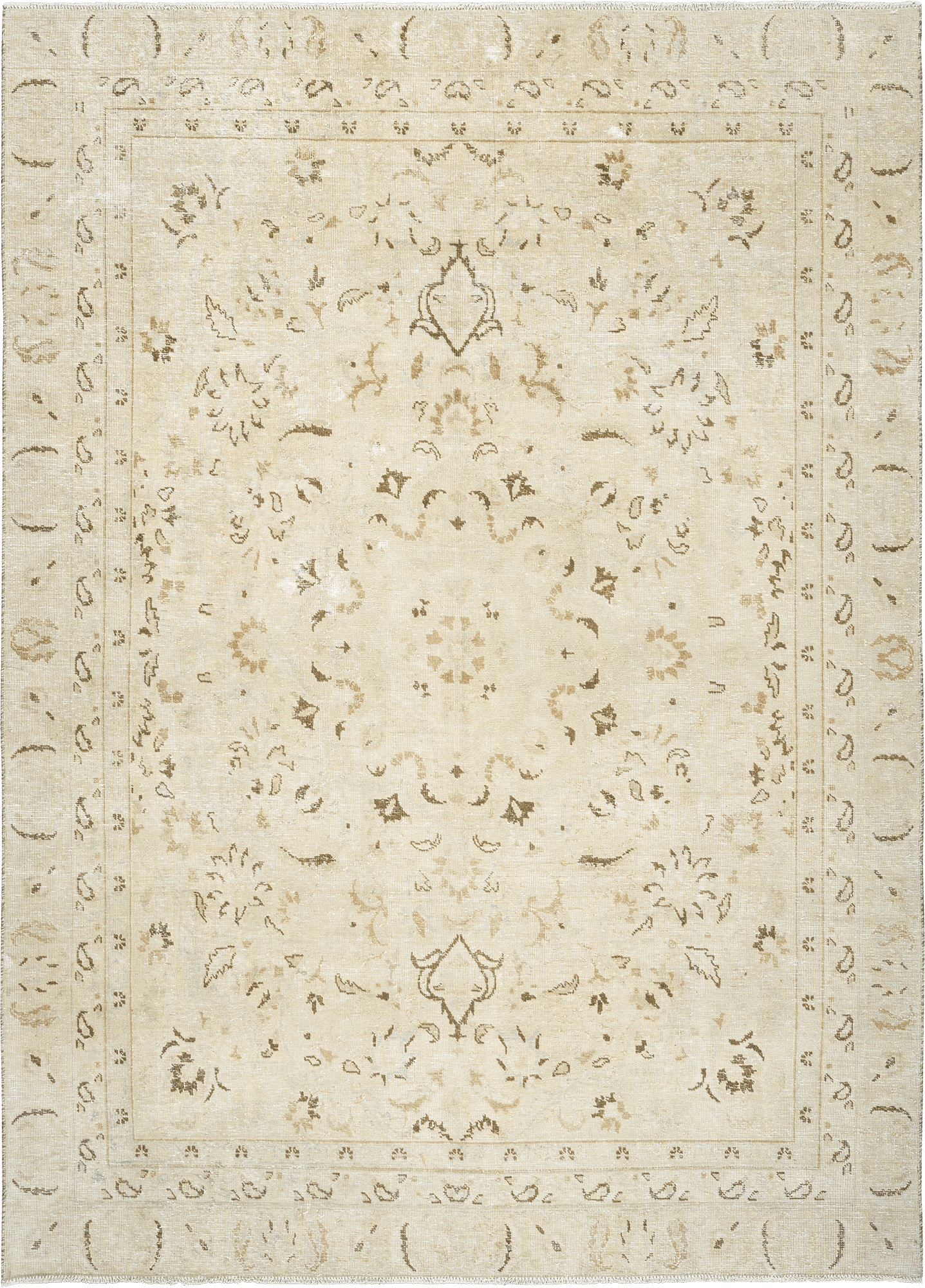 Modern Tabriz Rectangle Beige Rug 7x10 Wool-Cotton