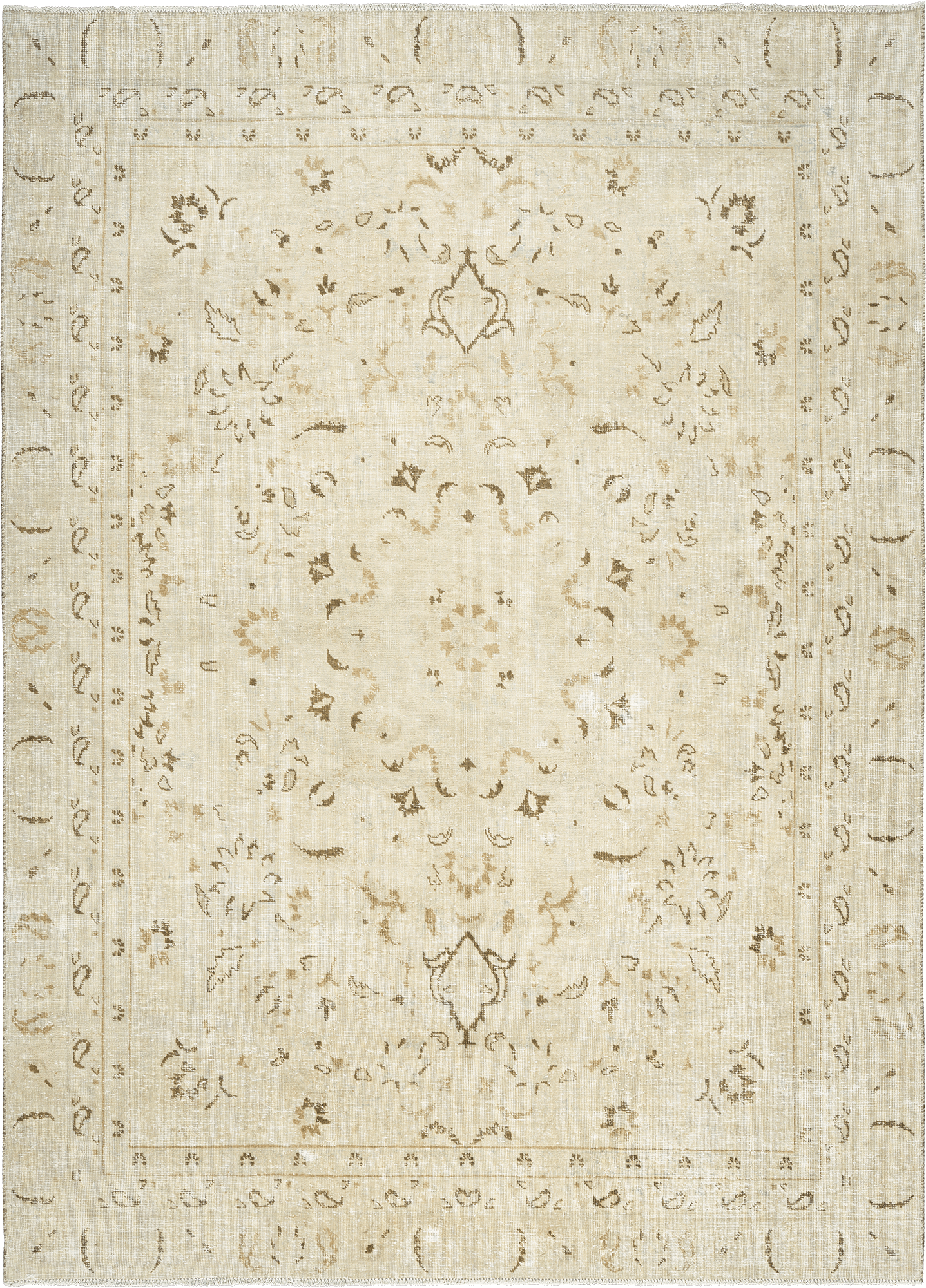 Modern Tabriz Rectangle Beige Rug 7x10 Wool-Cotton