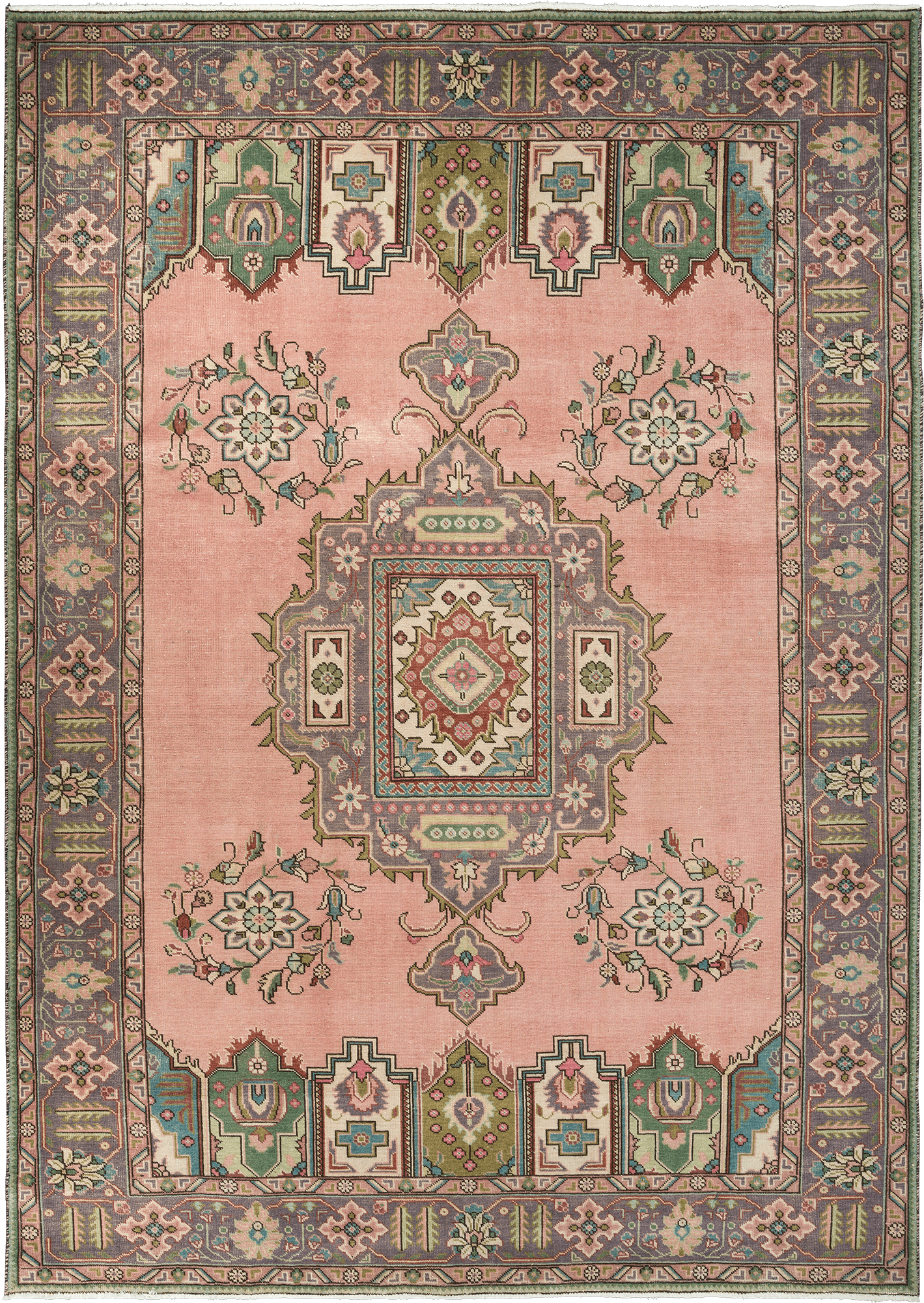 Patina Tabriz Rectangle Pink Rug 8x11 Wool-Cotton