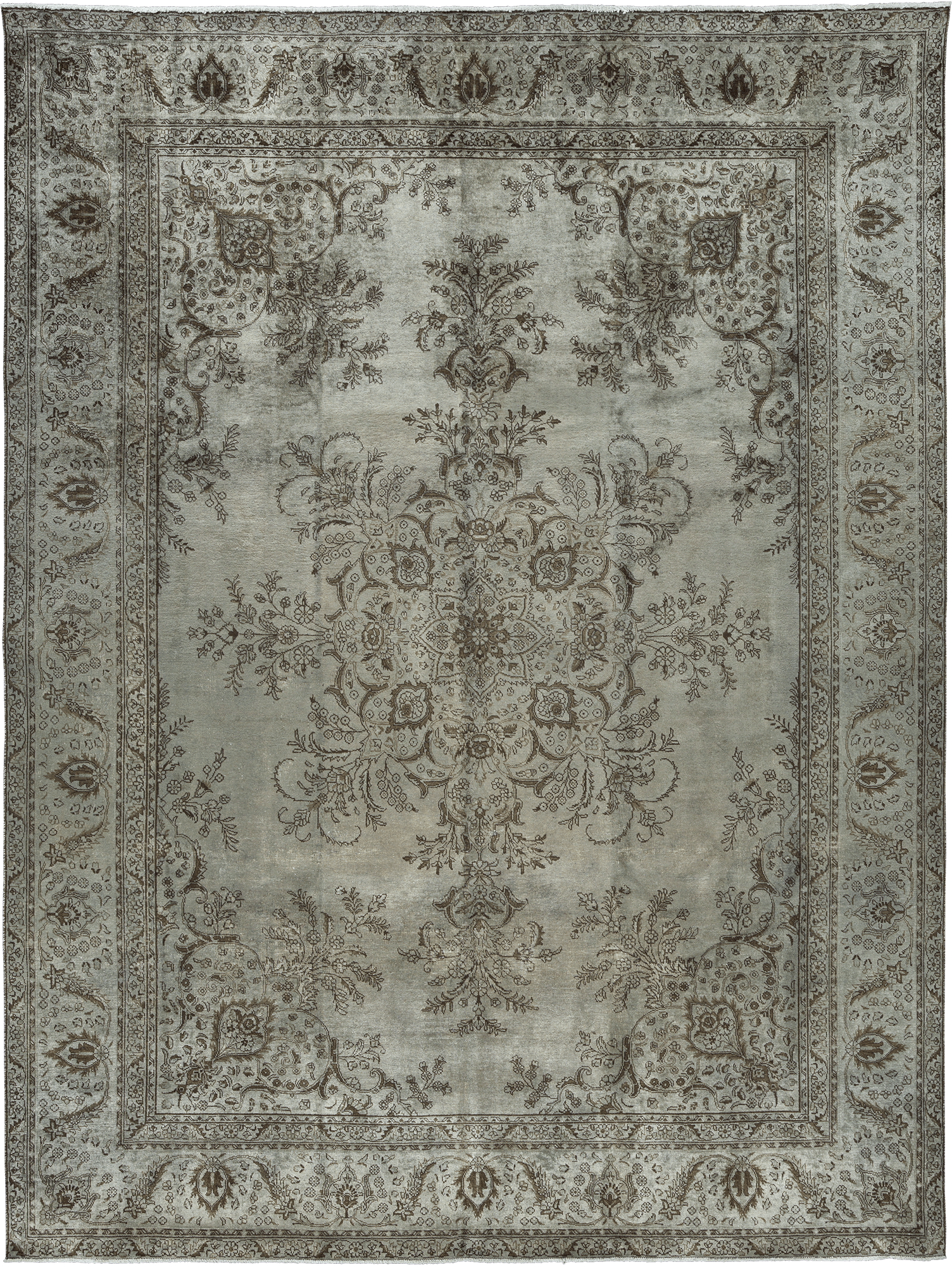 Modern Tabriz Rectangle Grey Rug 10x13 Wool-Cotton