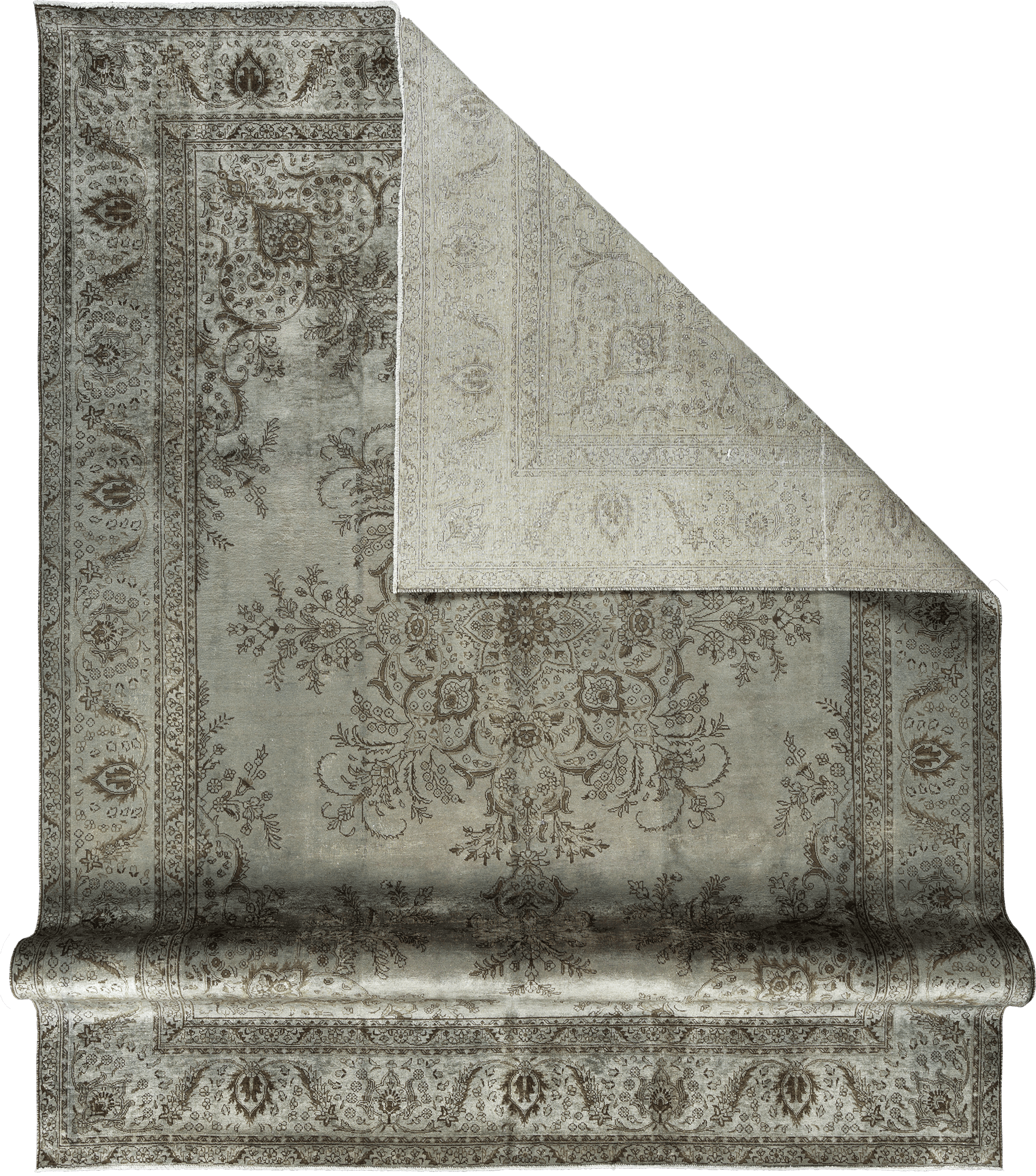 Modern Tabriz Rectangle Grey Rug 10x13 Wool-Cotton