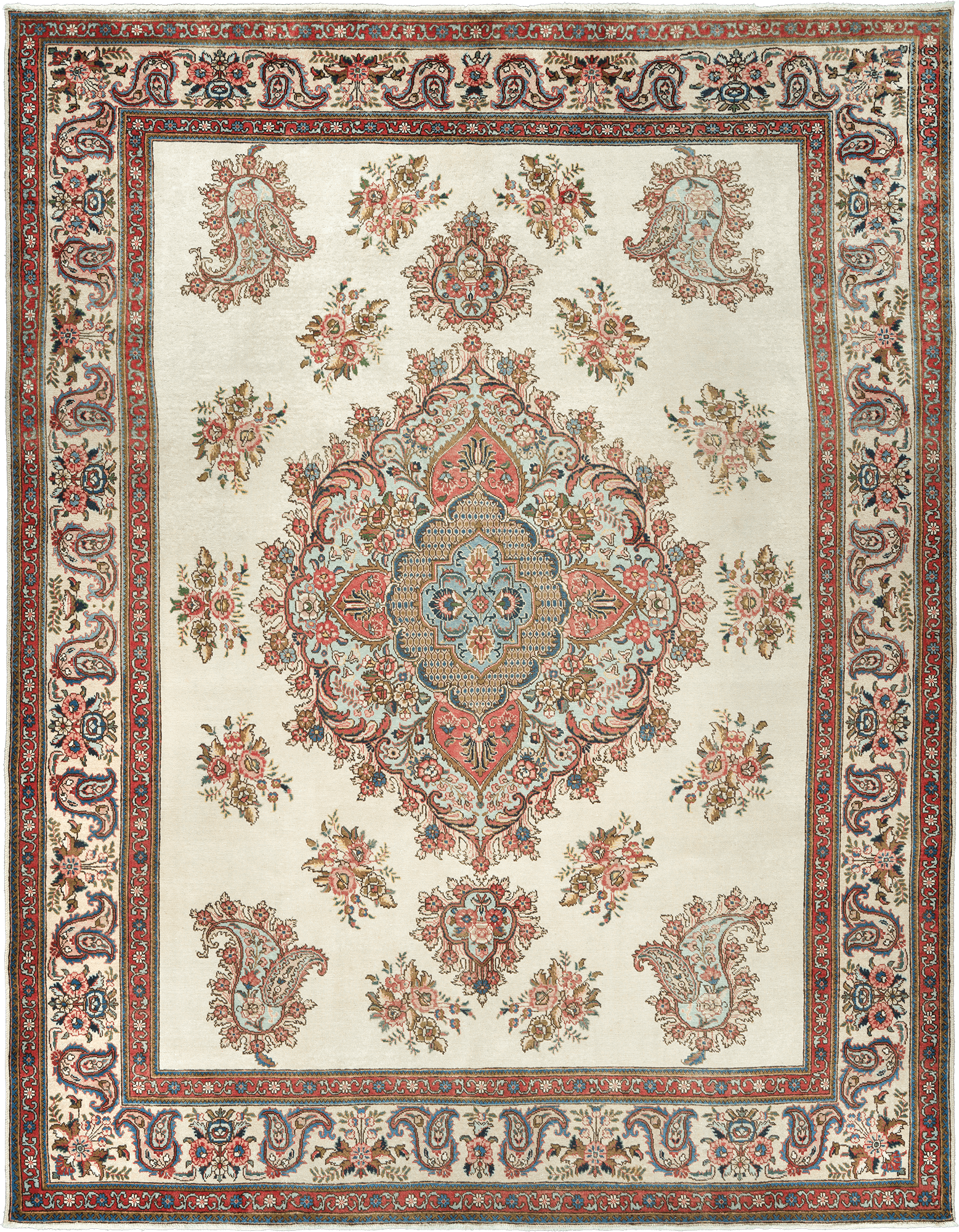 Patina Tabriz Rectangle White Rug 10x12 Wool-Cotton