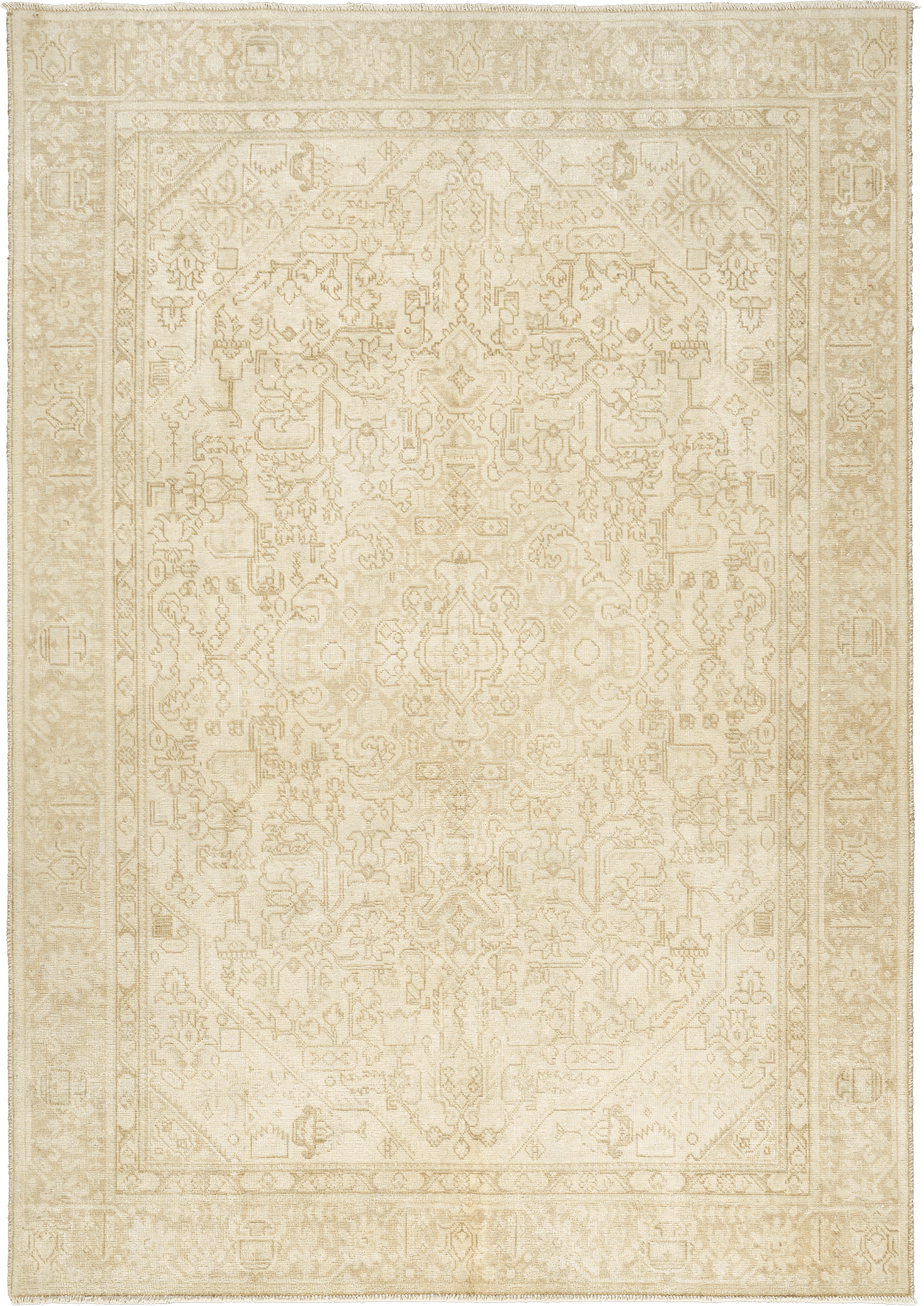 Modern Heriz Rectangle Beige Rug 6x9 Wool-Cotton