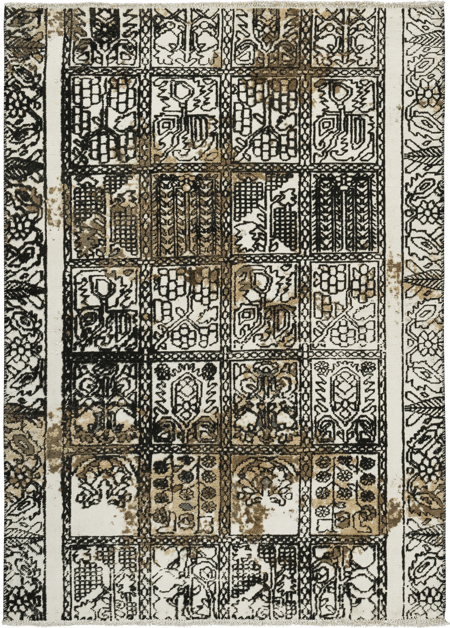 Modern Bakhtiari Rectangle Black White Rug 4x6 Wool-Cotton