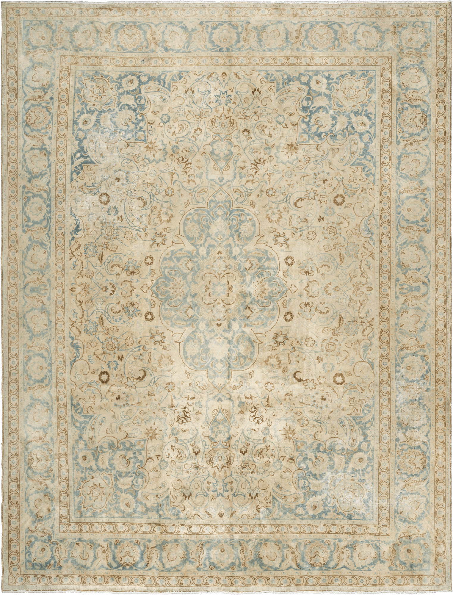 Modern Kashan Rectangle Beige Rug 9x12 Wool-Cotton