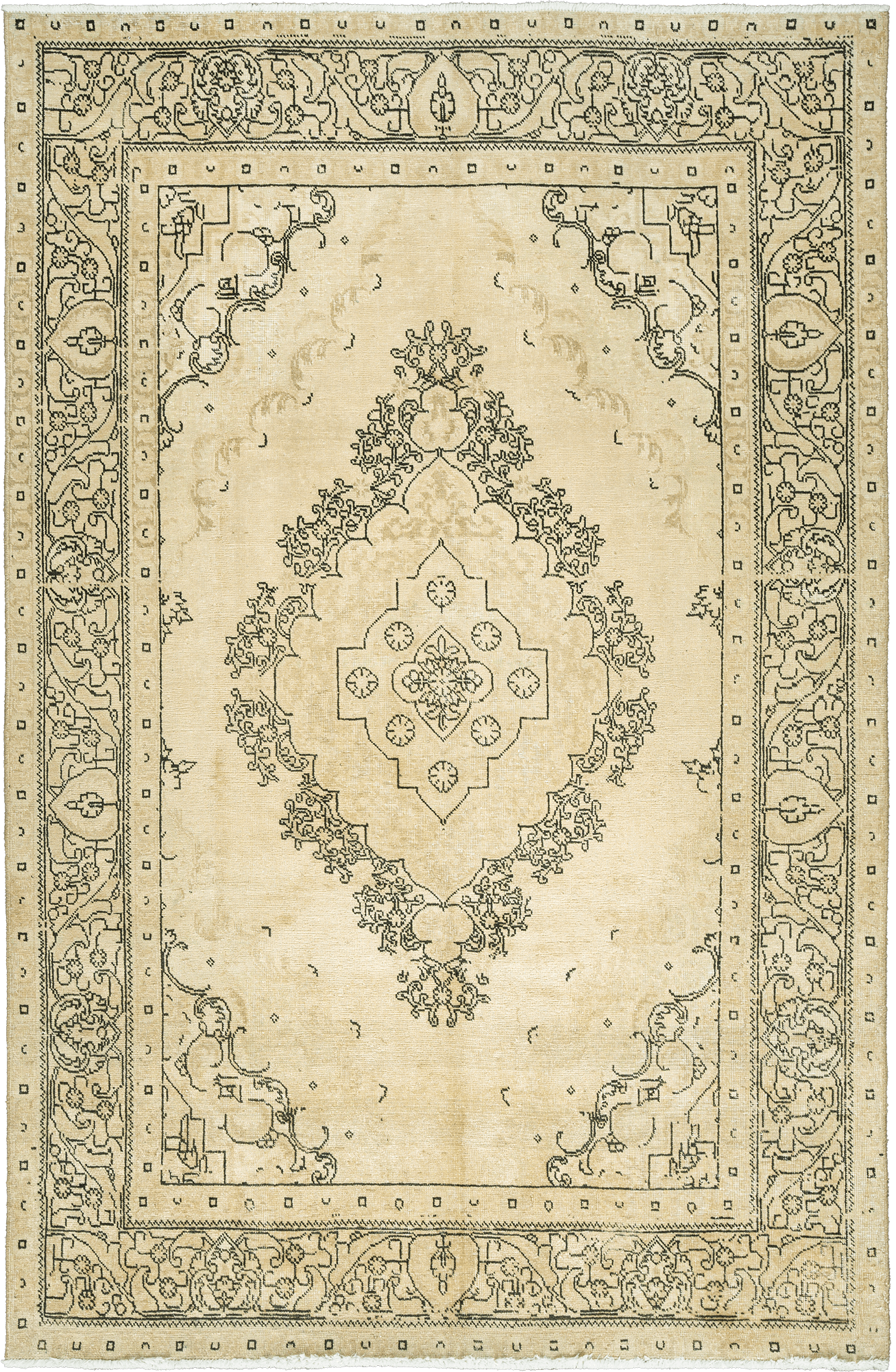 Modern Tabriz Rectangle Beige Rug 6x10 Wool-Cotton