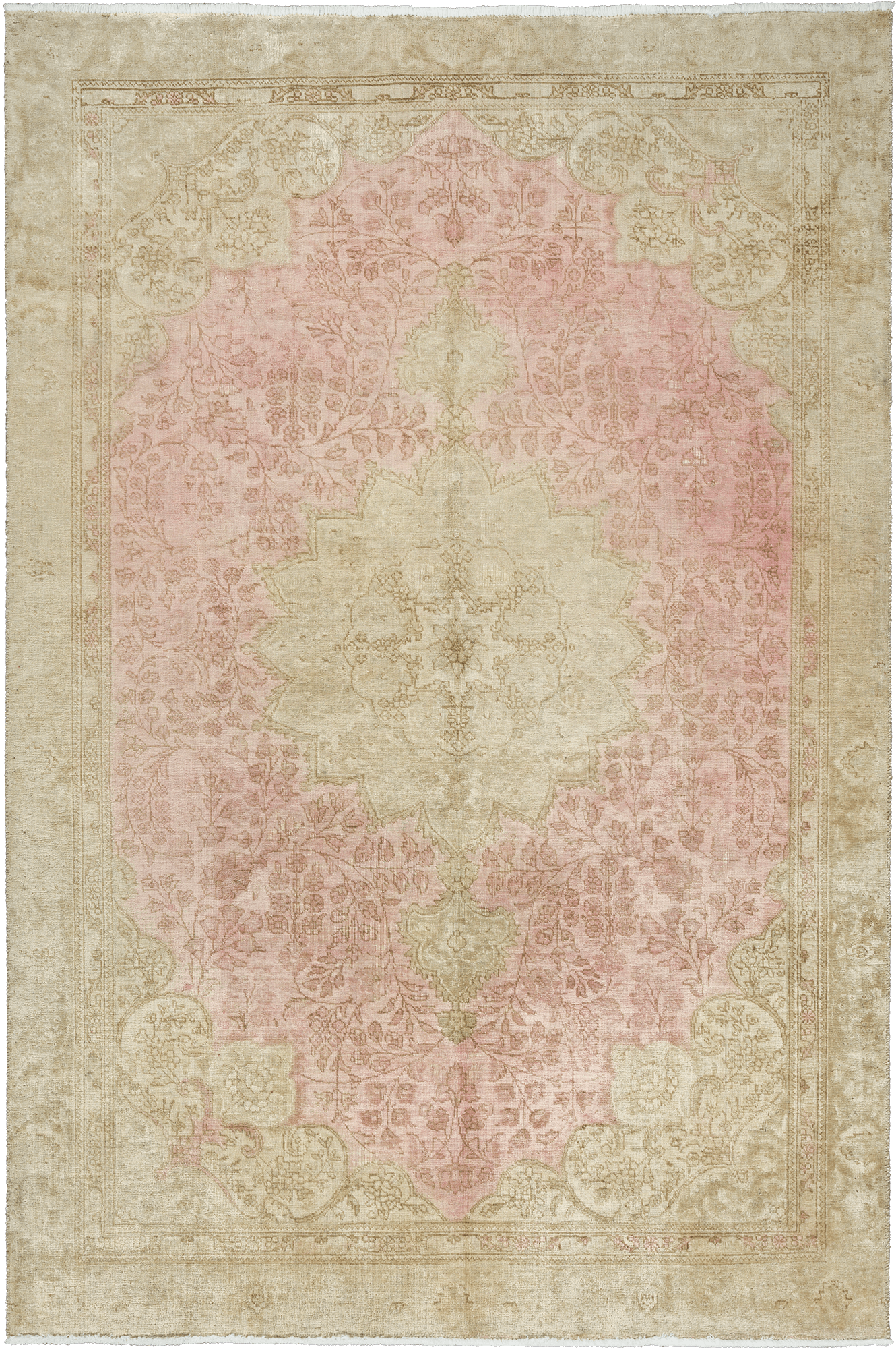 Modern Tabriz Rectangle Pink Rug 6x9 Wool-Cotton