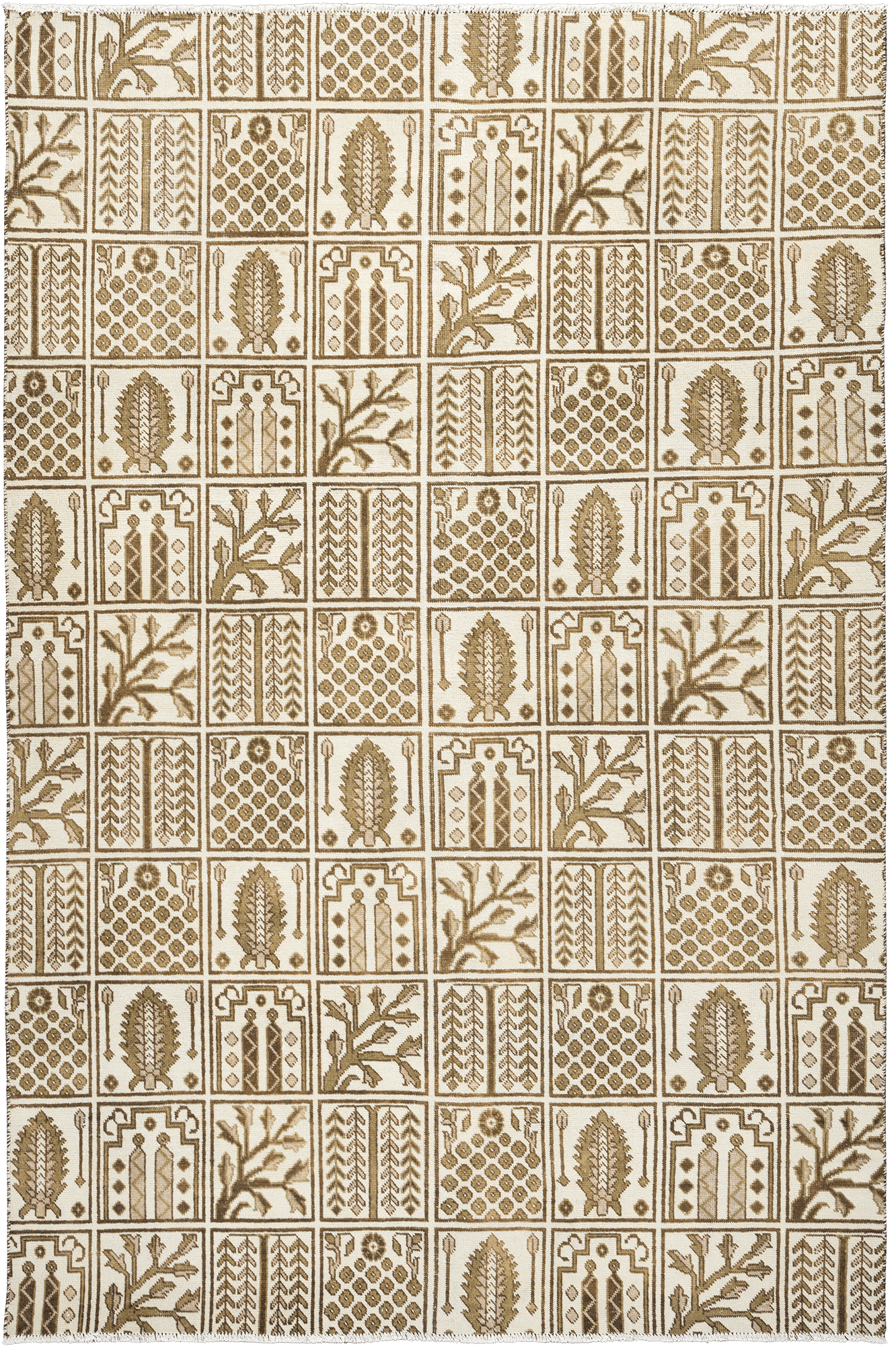 Modern Bakhtiari Rectangle Beige Rug 6x9 Wool-Cotton