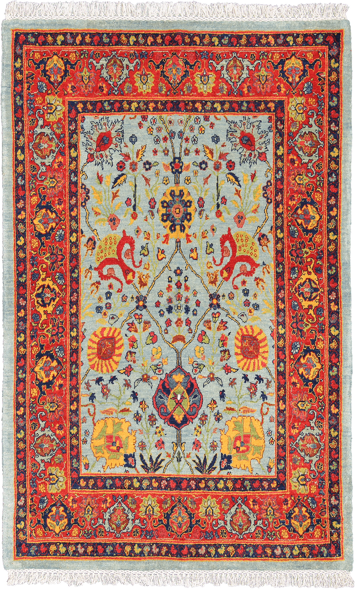 Heritage Bidjar Rectangle Blue Rug 4x5 Wool-Cotton