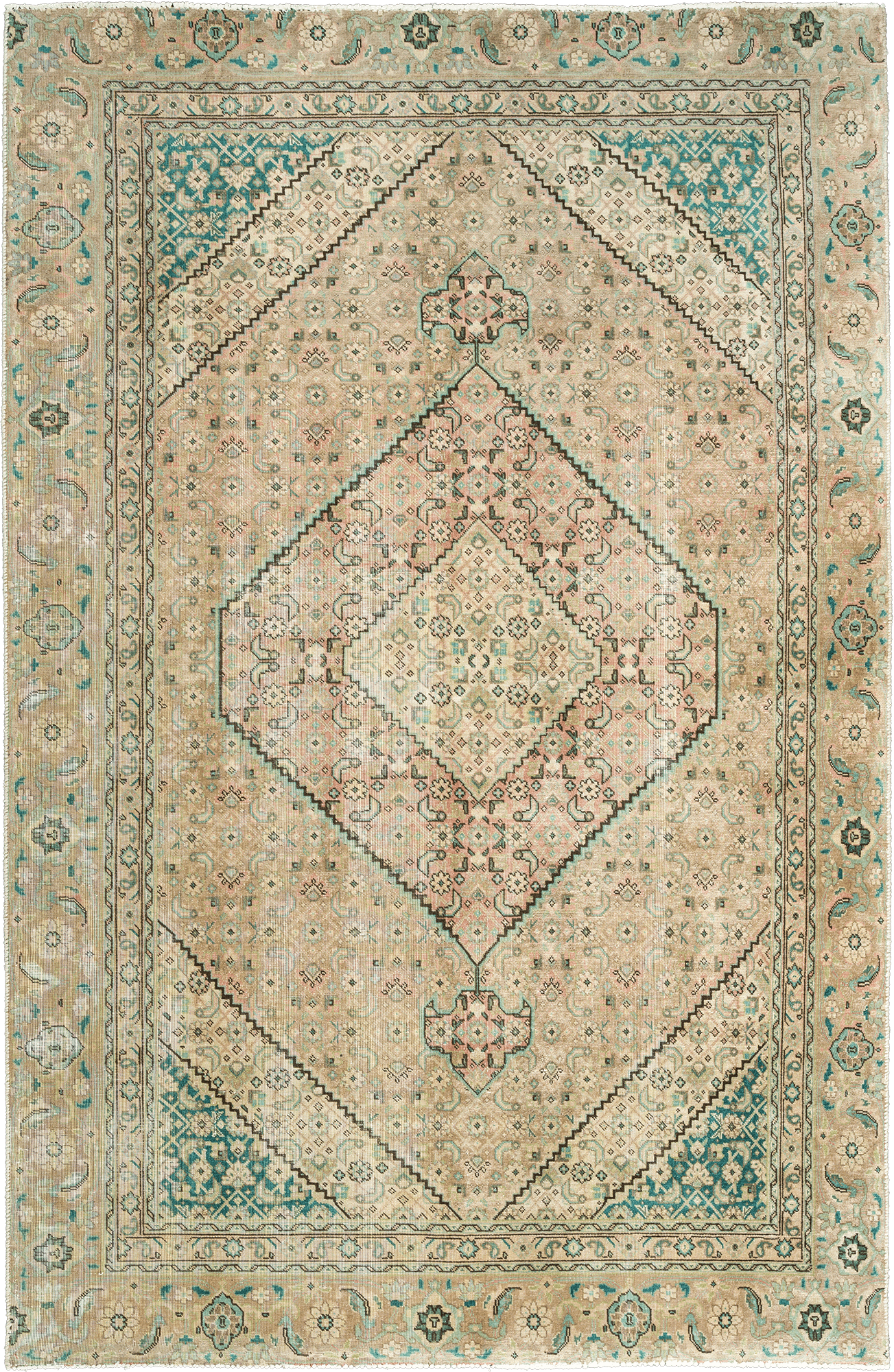 Modern Tabriz Rectangle Beige Rug 6x9 Wool-Cotton