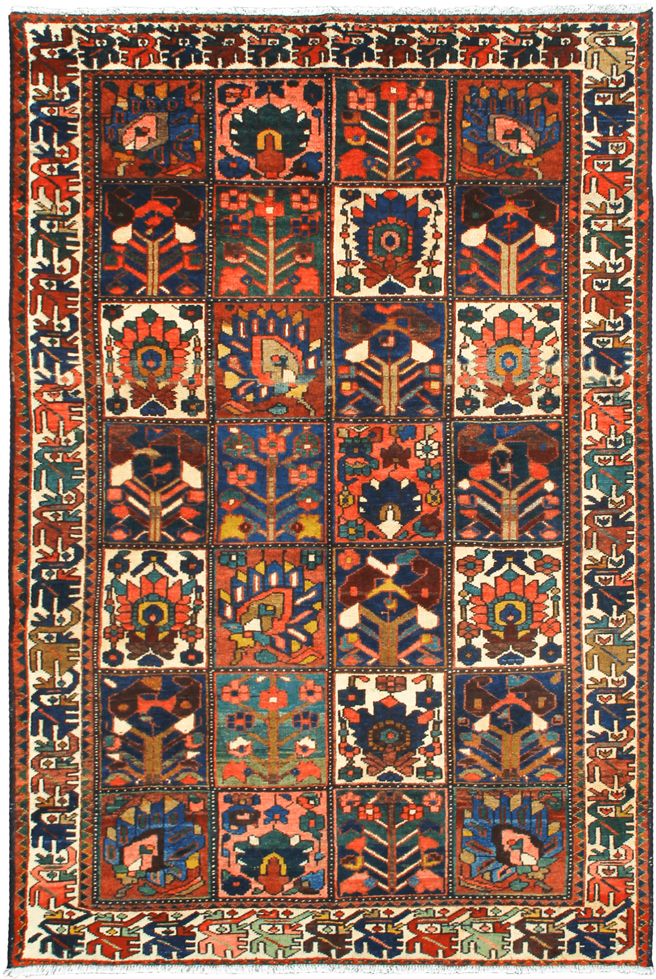Antique Bakhtiari Rectangle Multicolored Rug 4x7 Wool-Cotton