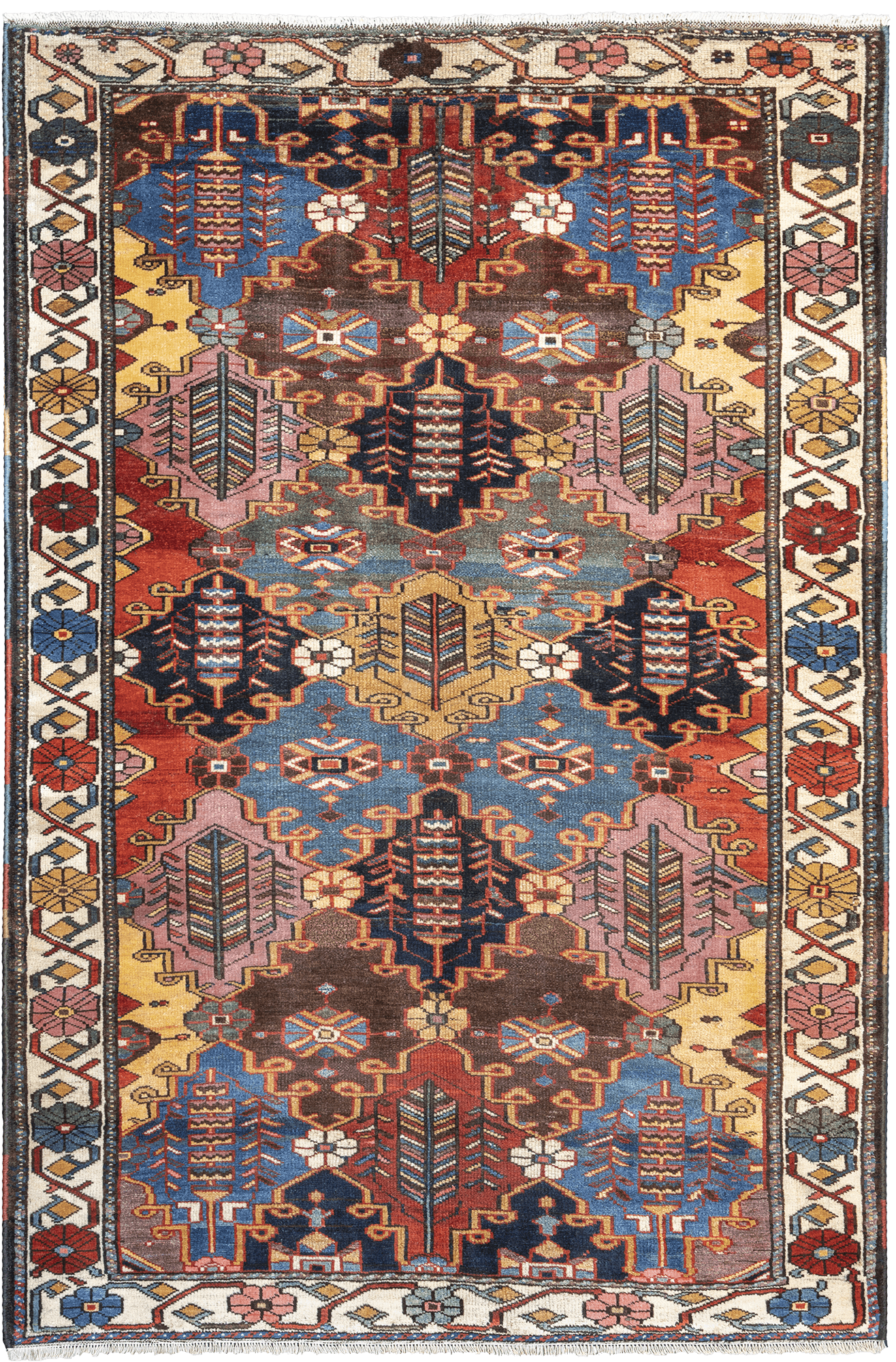 Antique Bakhtiari Rectangle Multicolored Rug 4x7 Wool-Cotton