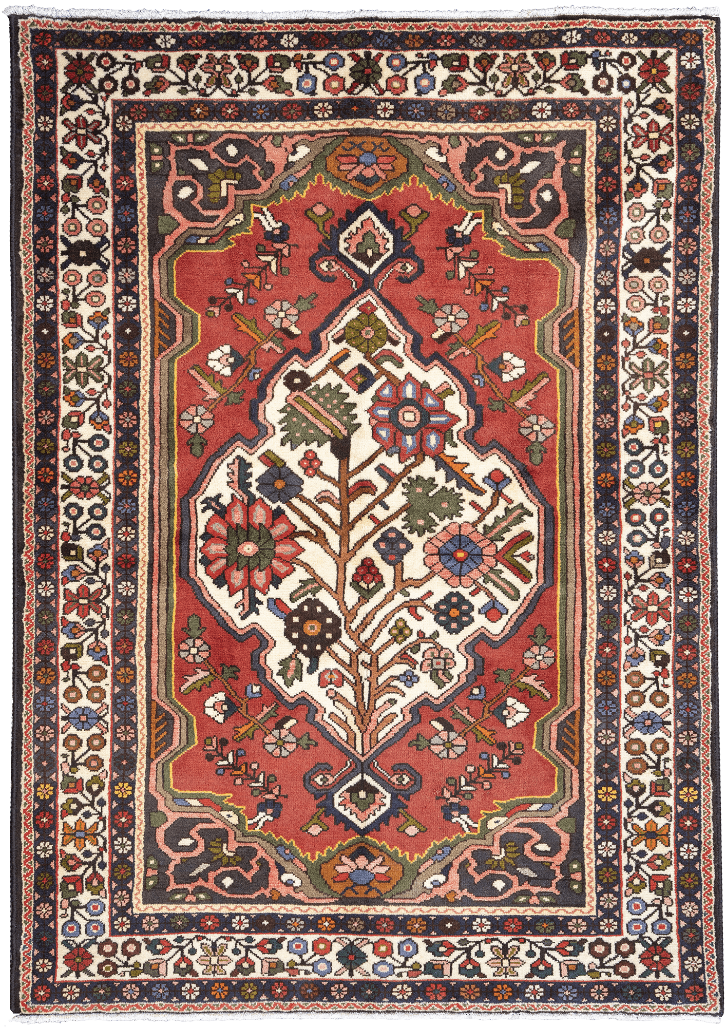 Antique Bakhtiari Rectangle Red Rug 4x6 Wool-Cotton