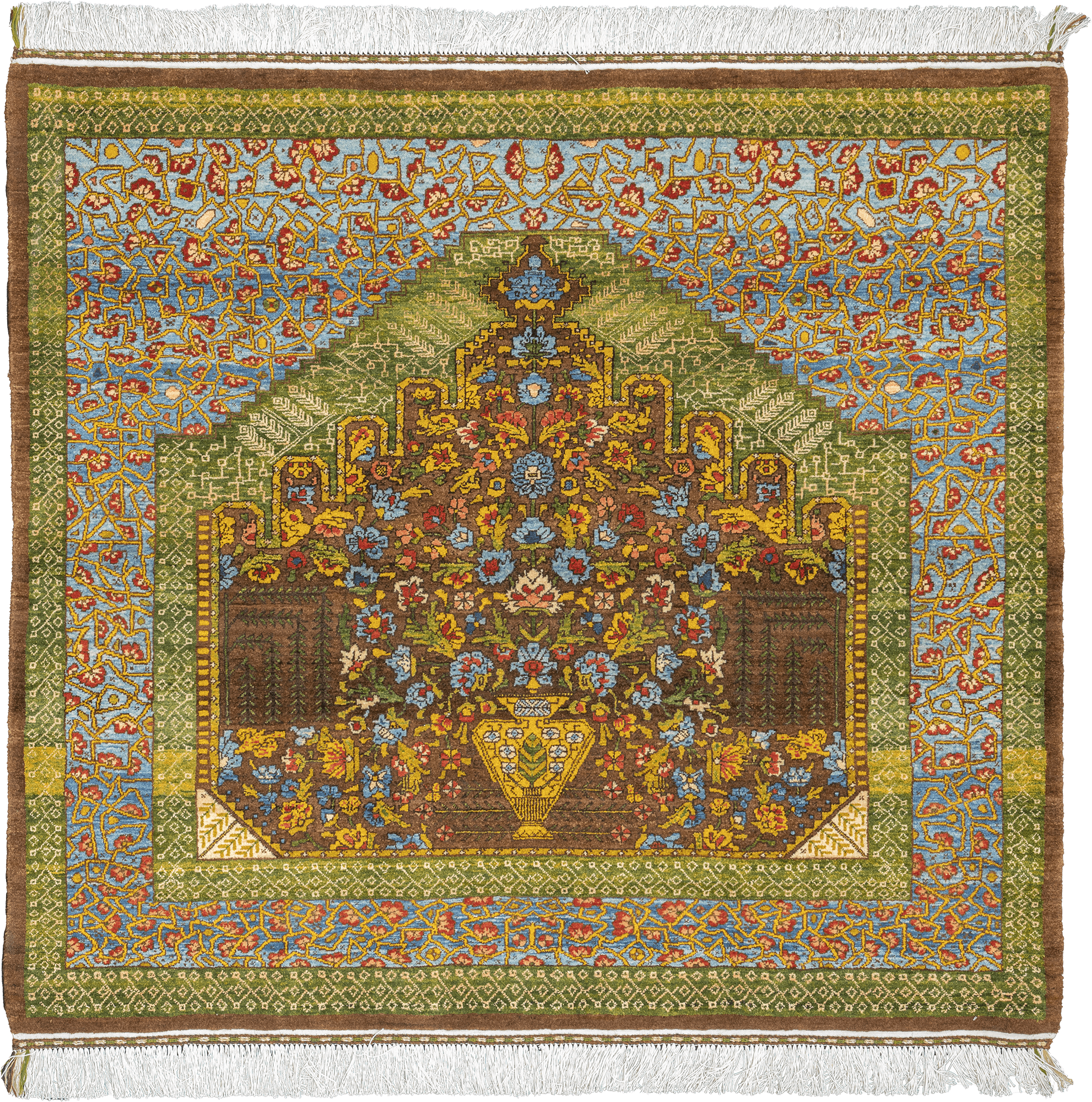 Heritage Qashqai Square Brown Rug 6x5 Wool-Cotton