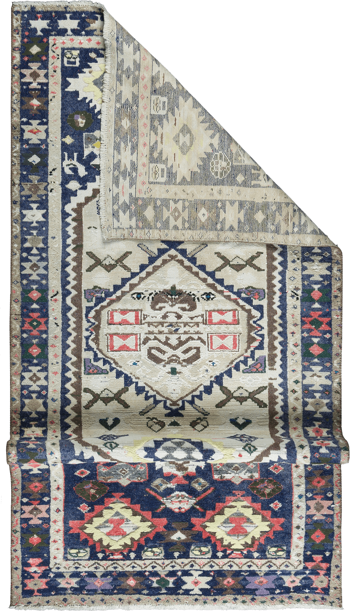 Patina Hamadan Rectangle White Blue Rug 3x7 Wool-Cotton