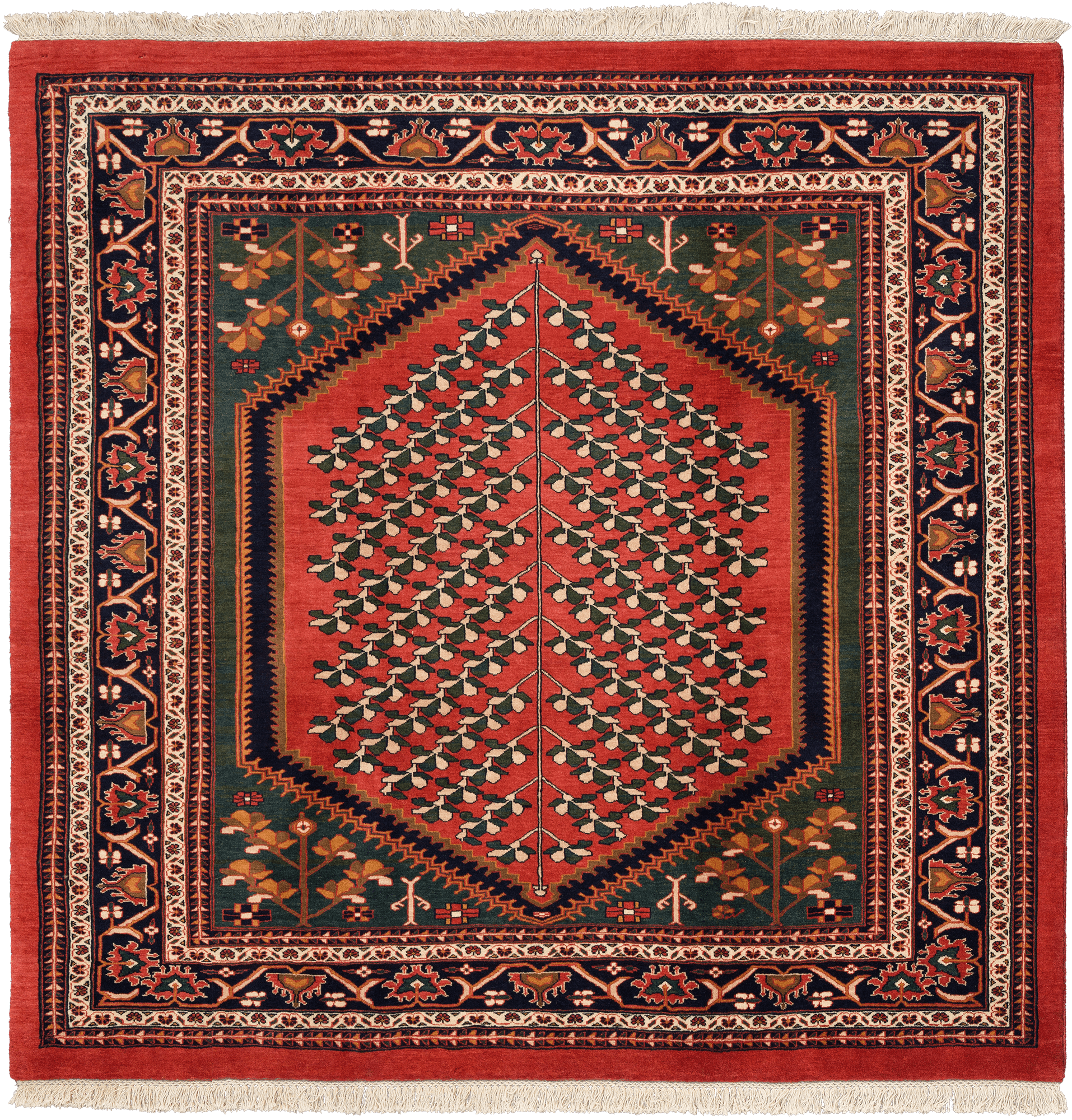 Heritage Qashqai Square Red Rug 6x6 Wool-Cotton