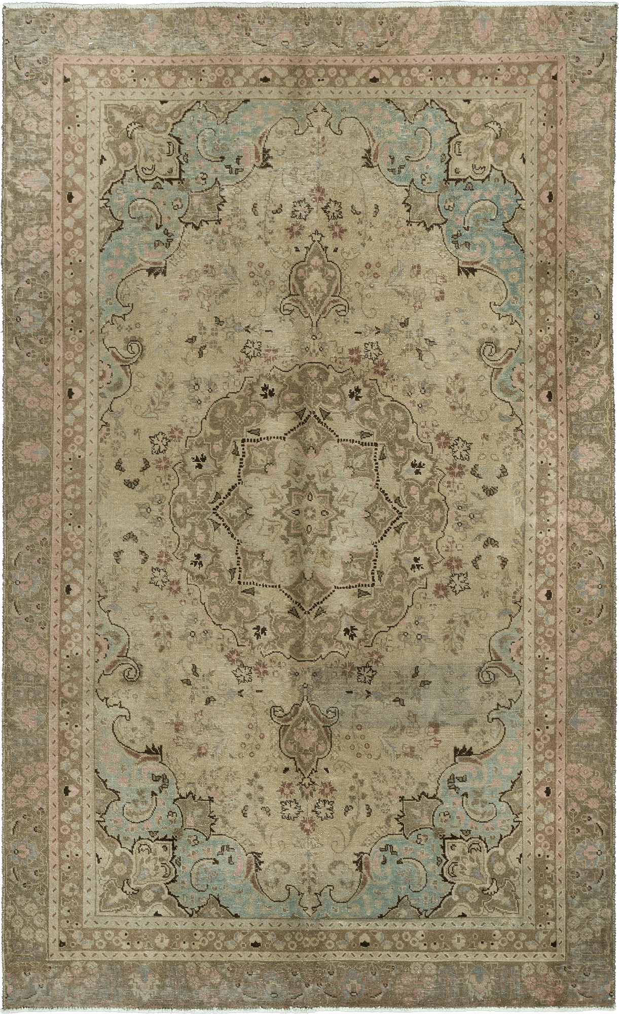 Modern Tabriz Rectangle Olive Rug 6x9 Wool-Cotton