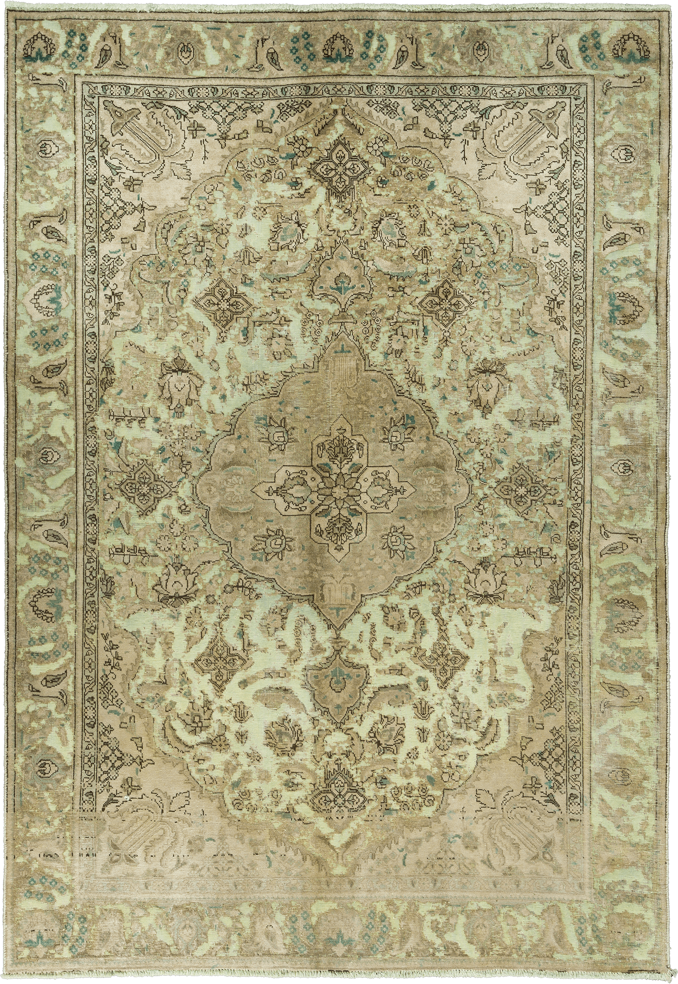 Modern Tabriz Rectangle Olive Rug 6x9 Wool-Cotton