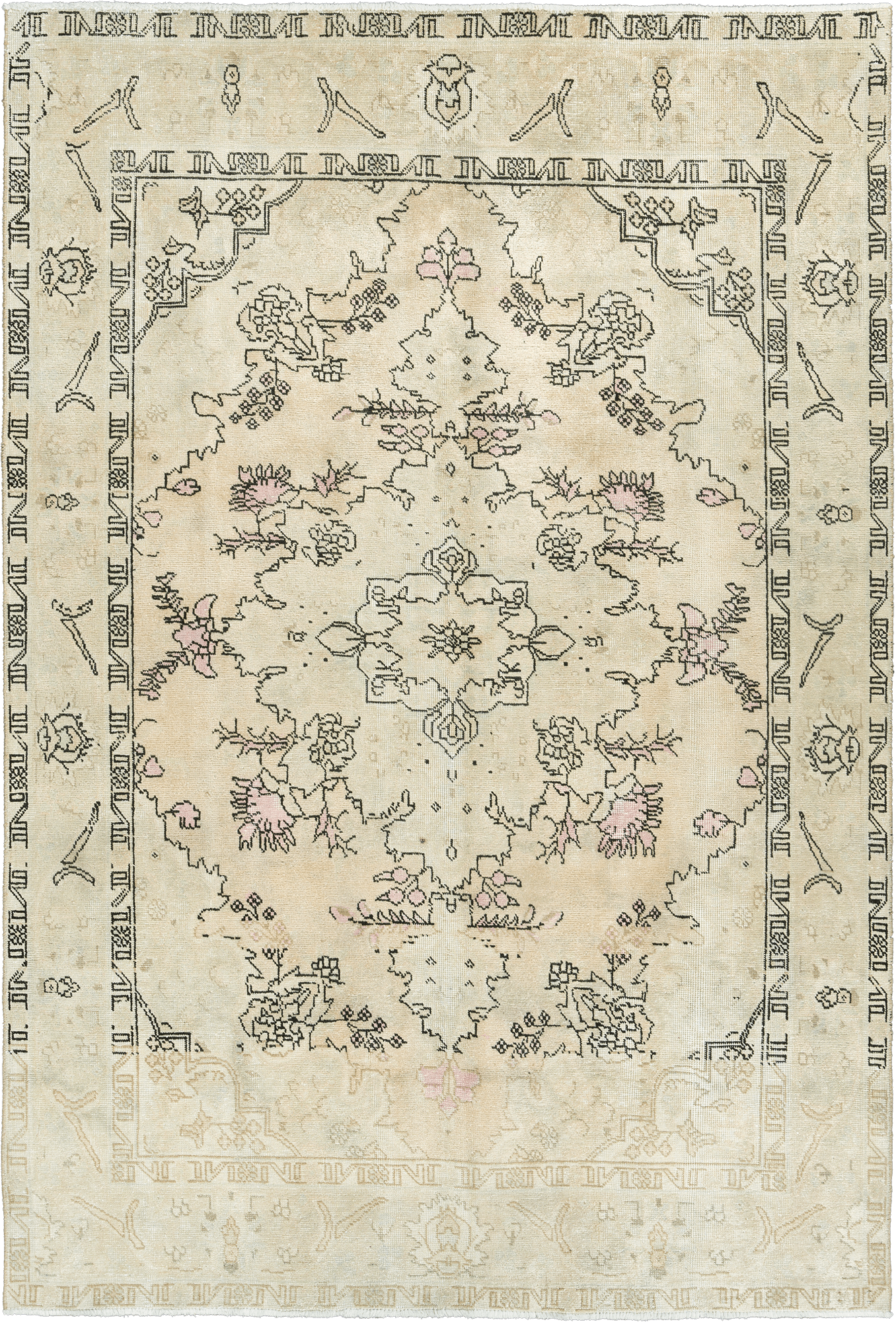 Modern Tabriz Rectangle Beige Rug 7x10 Wool-Cotton