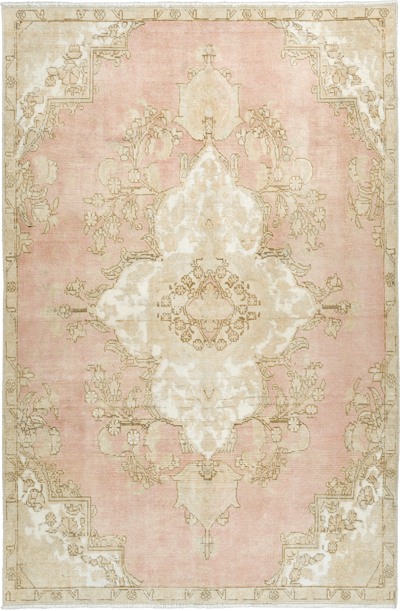 Modern Tabriz Rectangle Pink Rug 6x9 Wool-Cotton