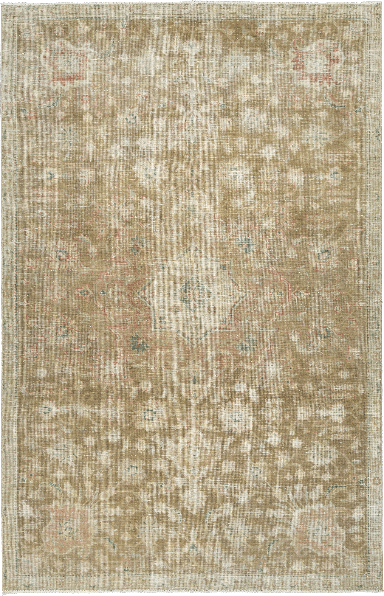 Modern Tabriz Rectangle Brown Rug 6x9 Wool-Cotton