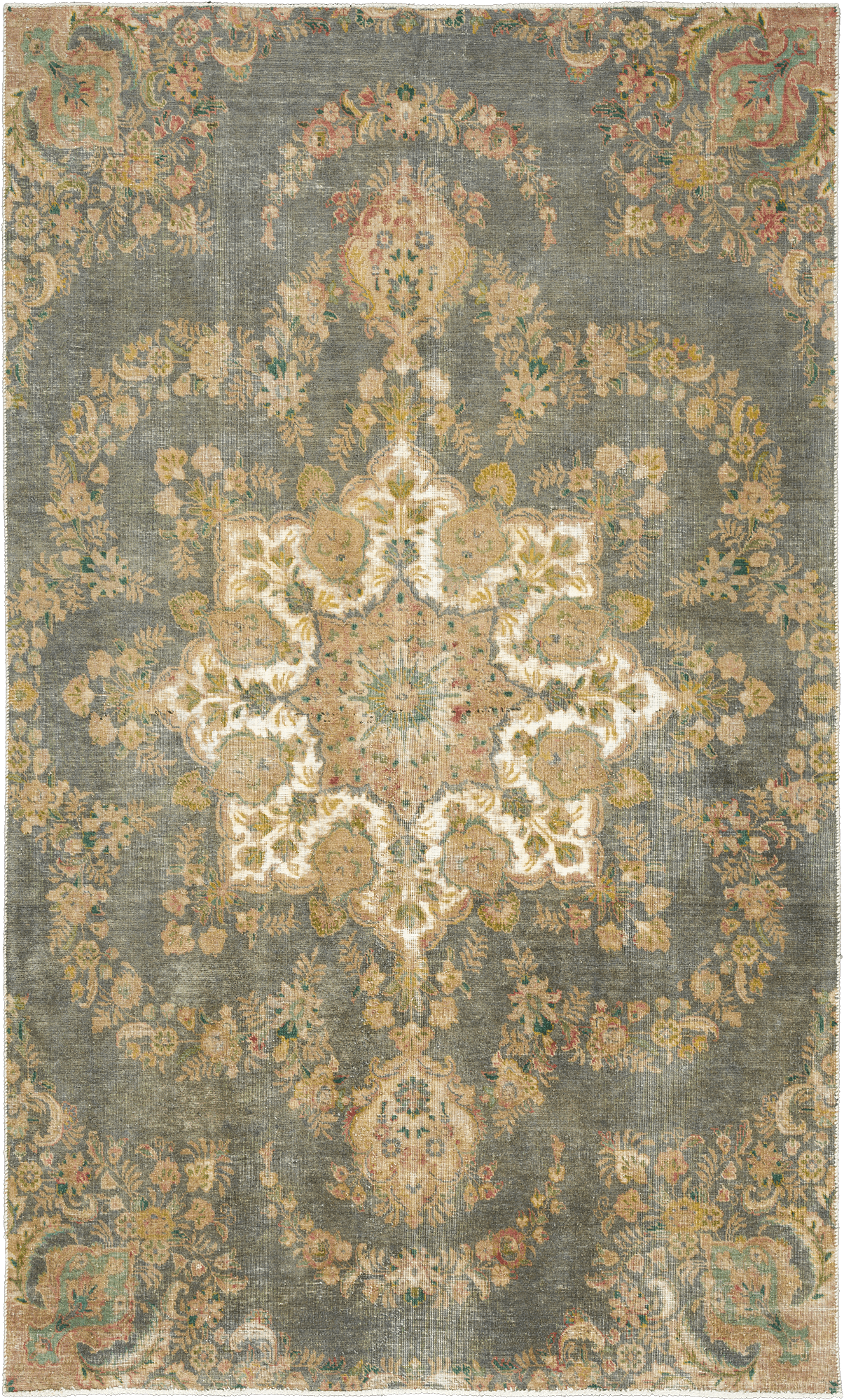 Modern Tabriz Rectangle Grey Rug 6x10 Wool-Cotton