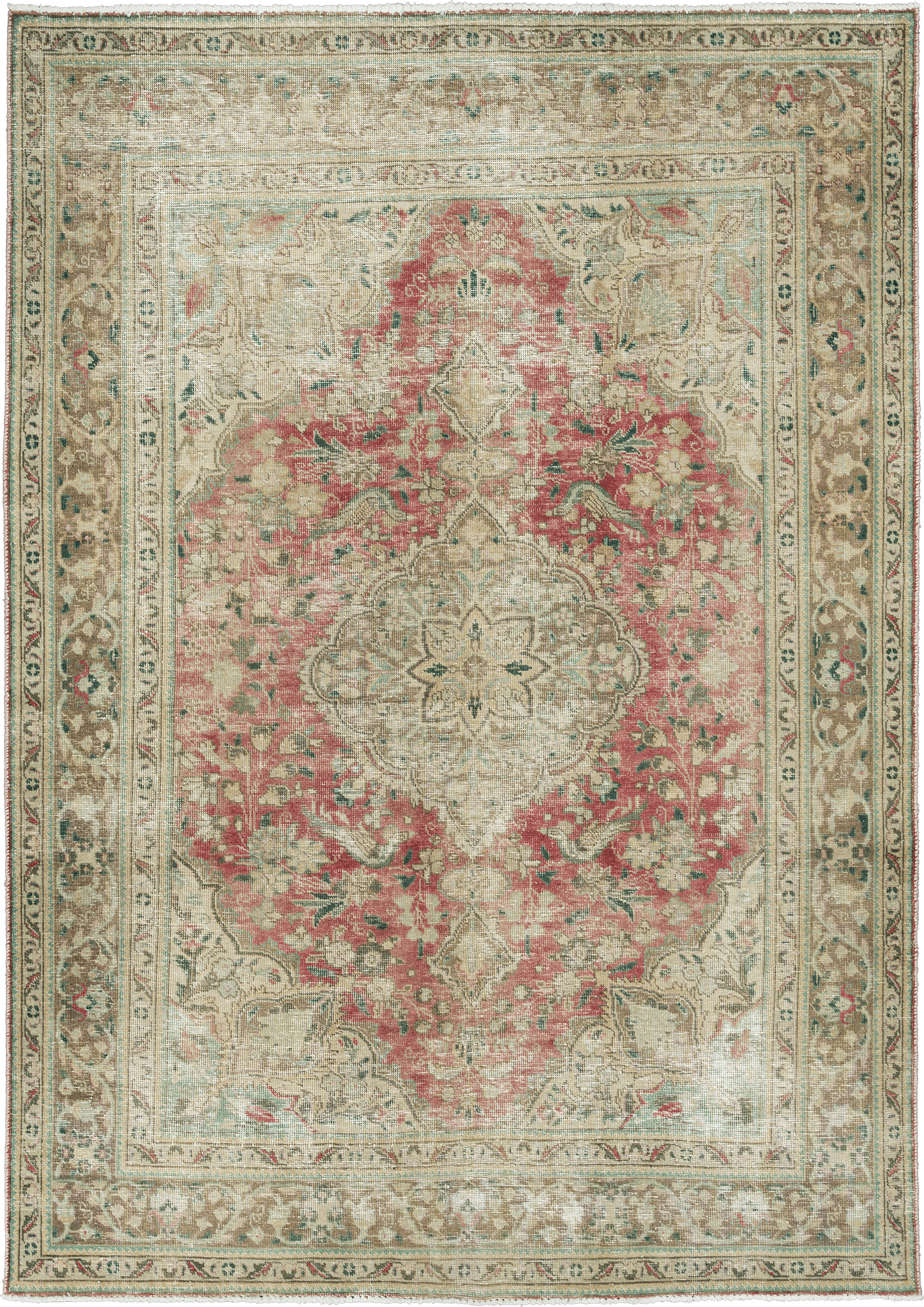 Modern Tabriz Rectangle Red Rug 7x9 Wool-Cotton