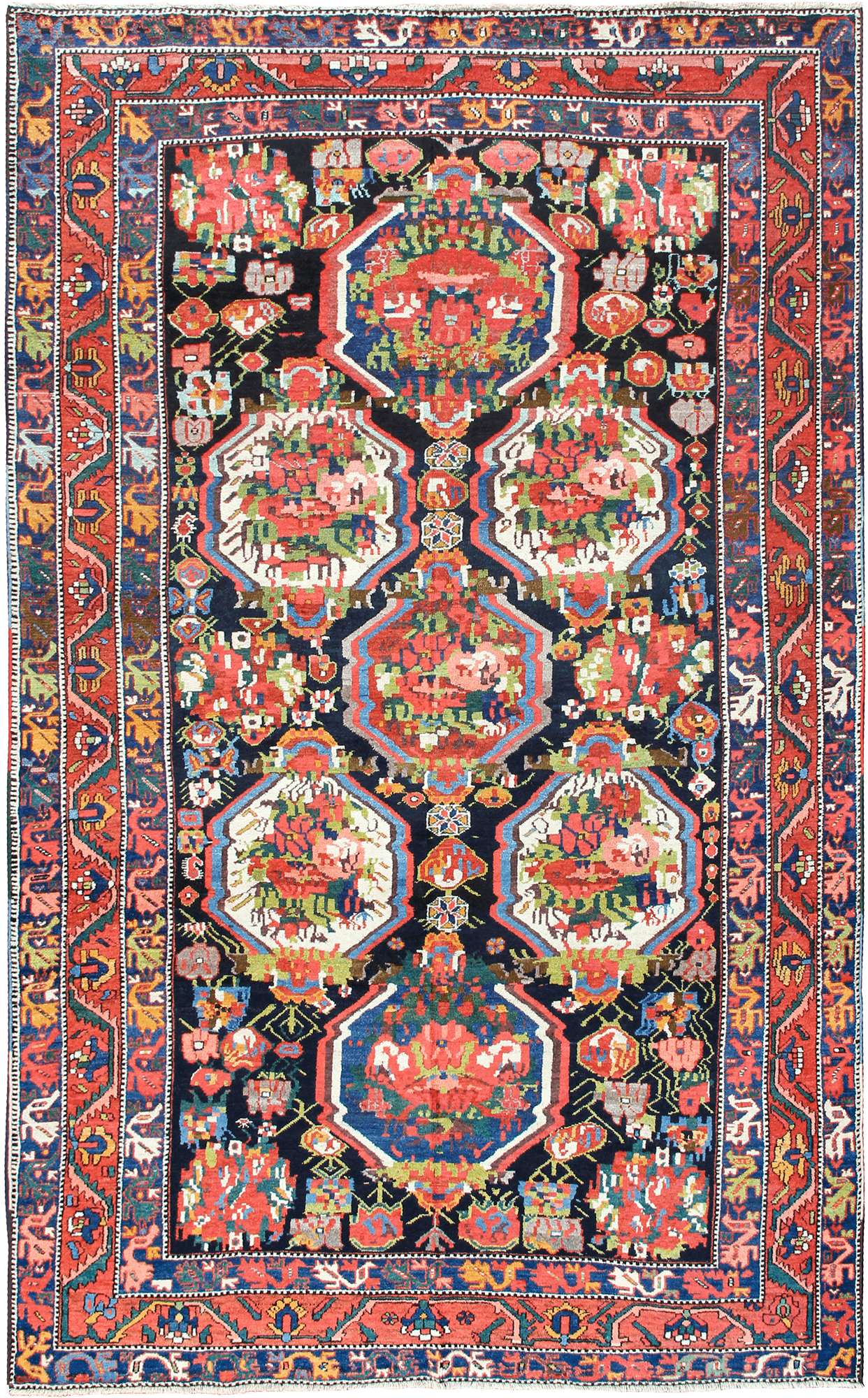 Antique Bakhtiari Rectangle Multicolored Rug 7x11 Wool-Cotton