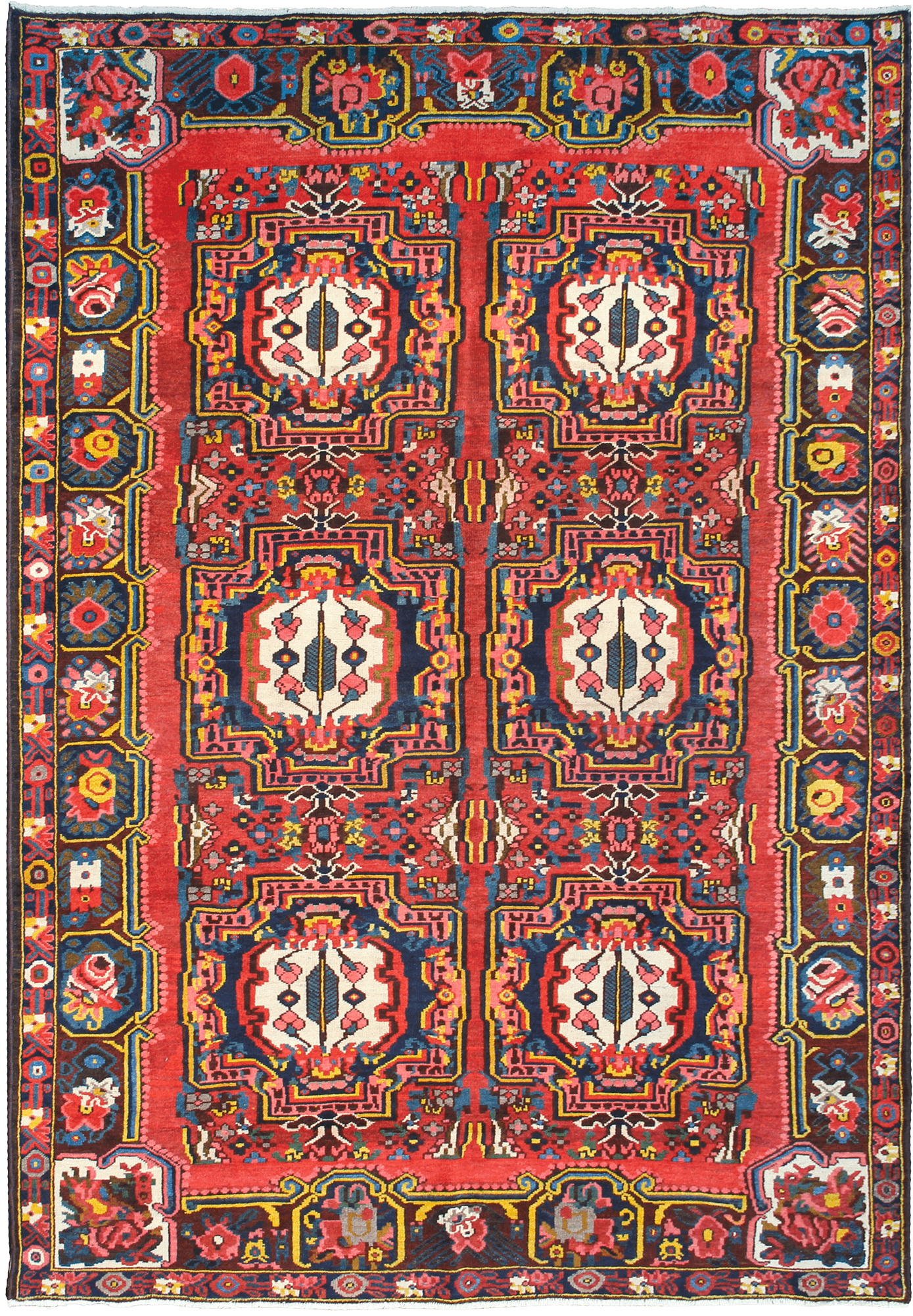 Antique Bakhtiari Rectangle Red Rug 7x10 Wool-Cotton