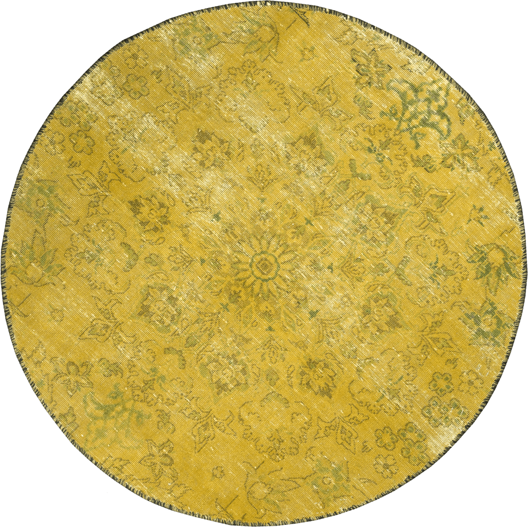 Colorful Vintage Tabriz Round Yellow Rug 4x4 Wool-Cotton