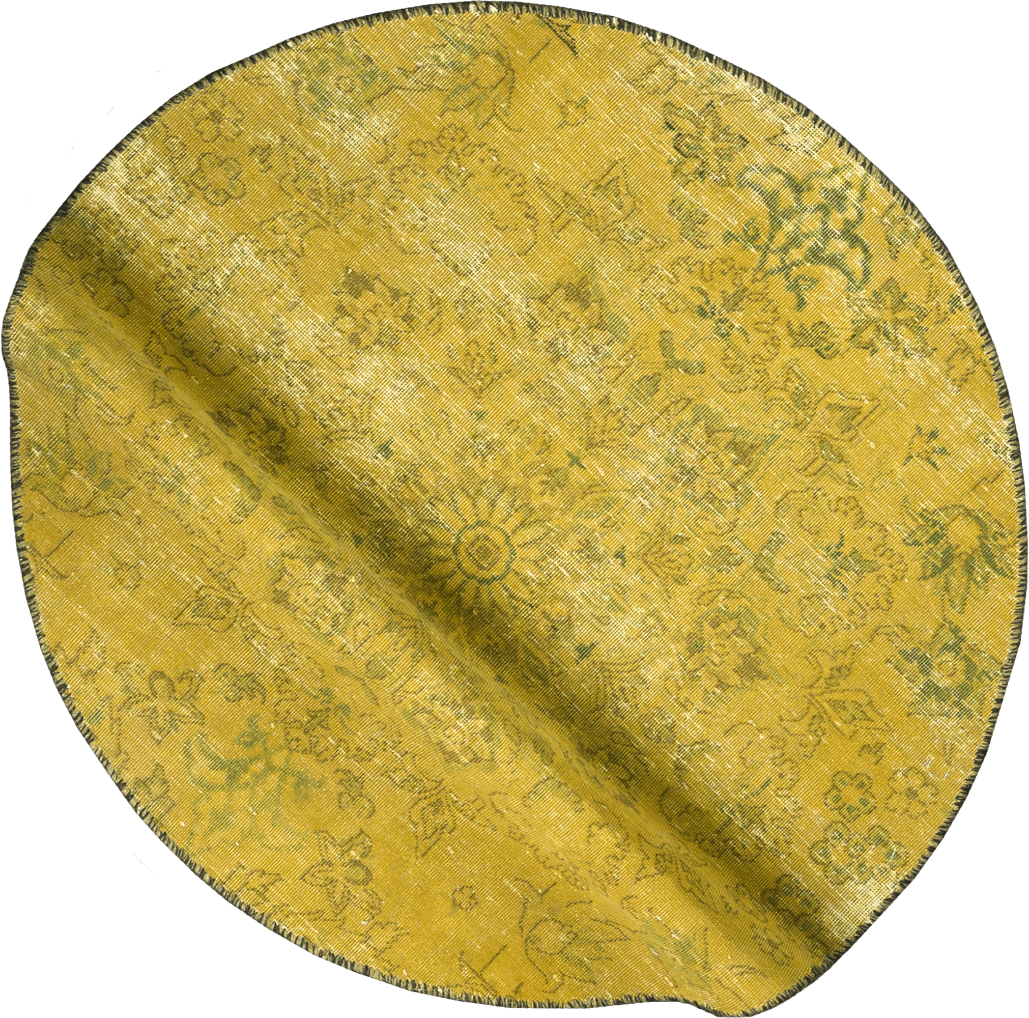 Colorful Vintage Tabriz Round Yellow Rug 4x4 Wool-Cotton