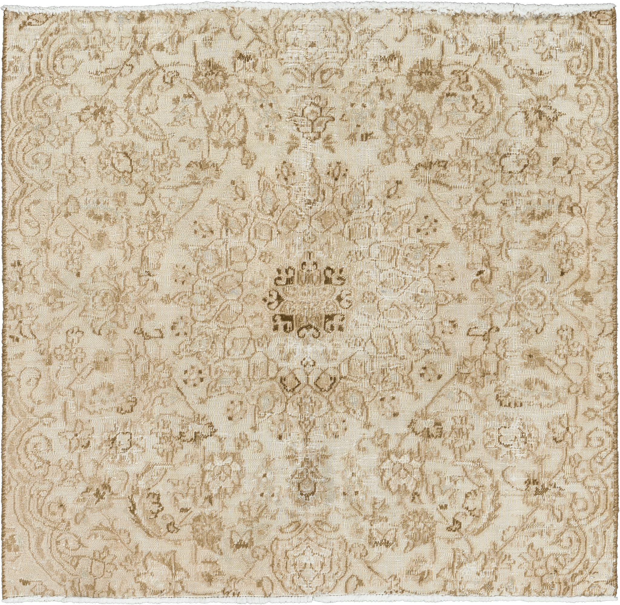 Modern Tabriz Square Beige Rug 4x4 Wool-Cotton