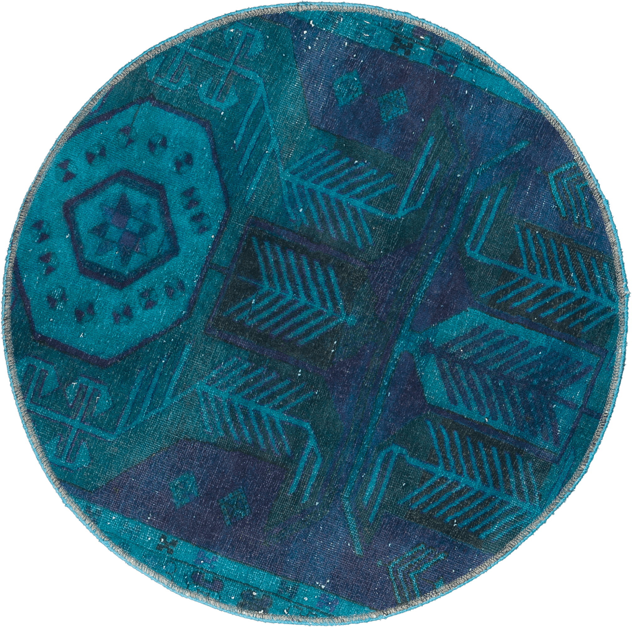 Colorful Vintage Tabriz Round Blue Rug 3x3 Wool-Cotton