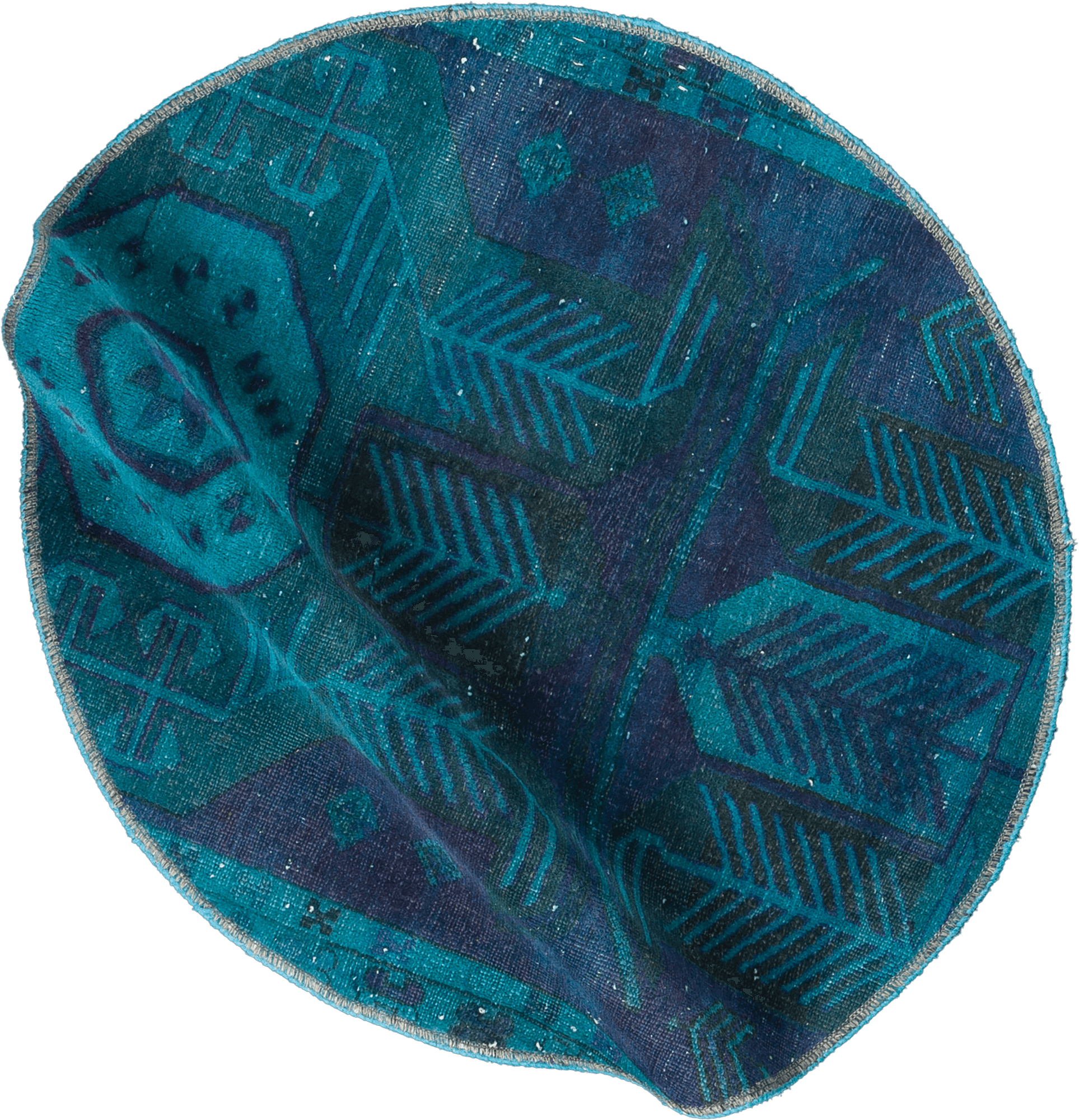 Colorful Vintage Tabriz Round Blue Rug 3x3 Wool-Cotton