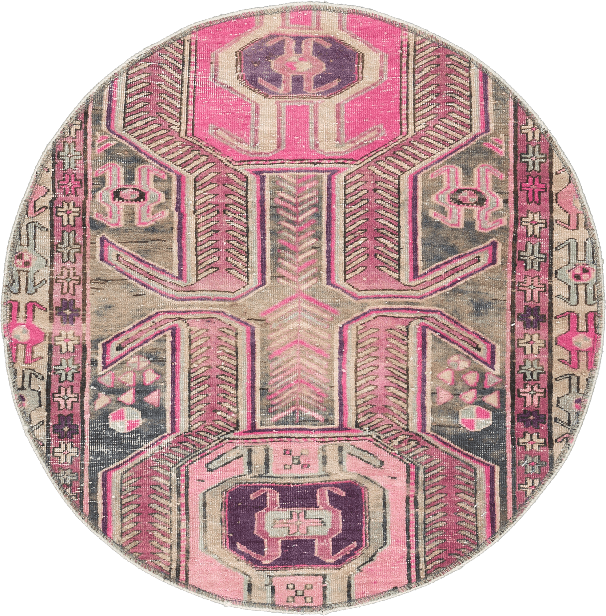 Modern Tabriz Round Pink Rug 3x3 Wool-Cotton