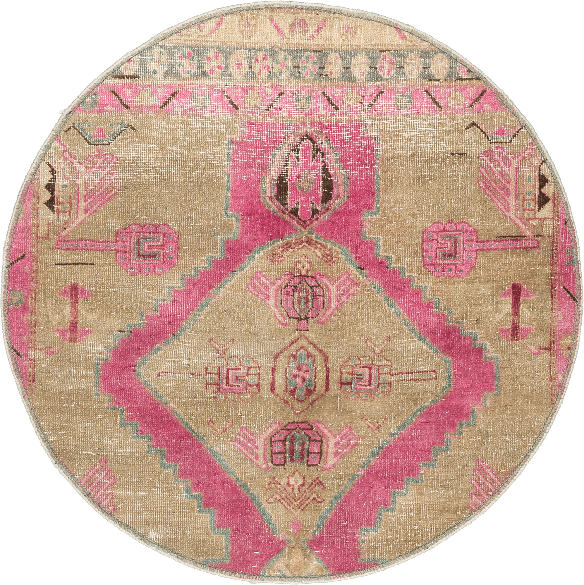 Modern Tabriz Round Pink Rug 3x3 Wool-Cotton