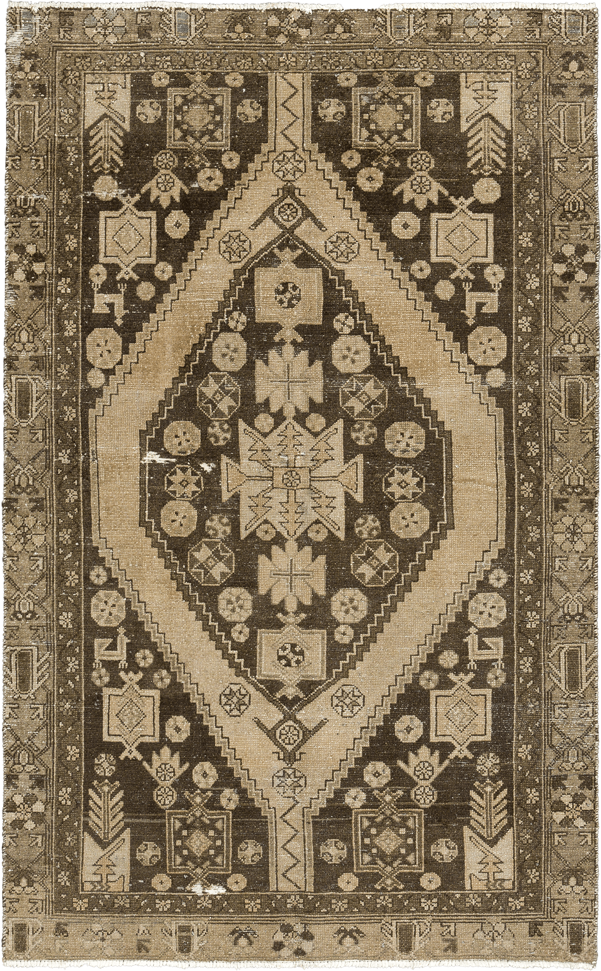 Modern Mazlaqan Rectangle Brown Rug 4x7 Wool-Cotton