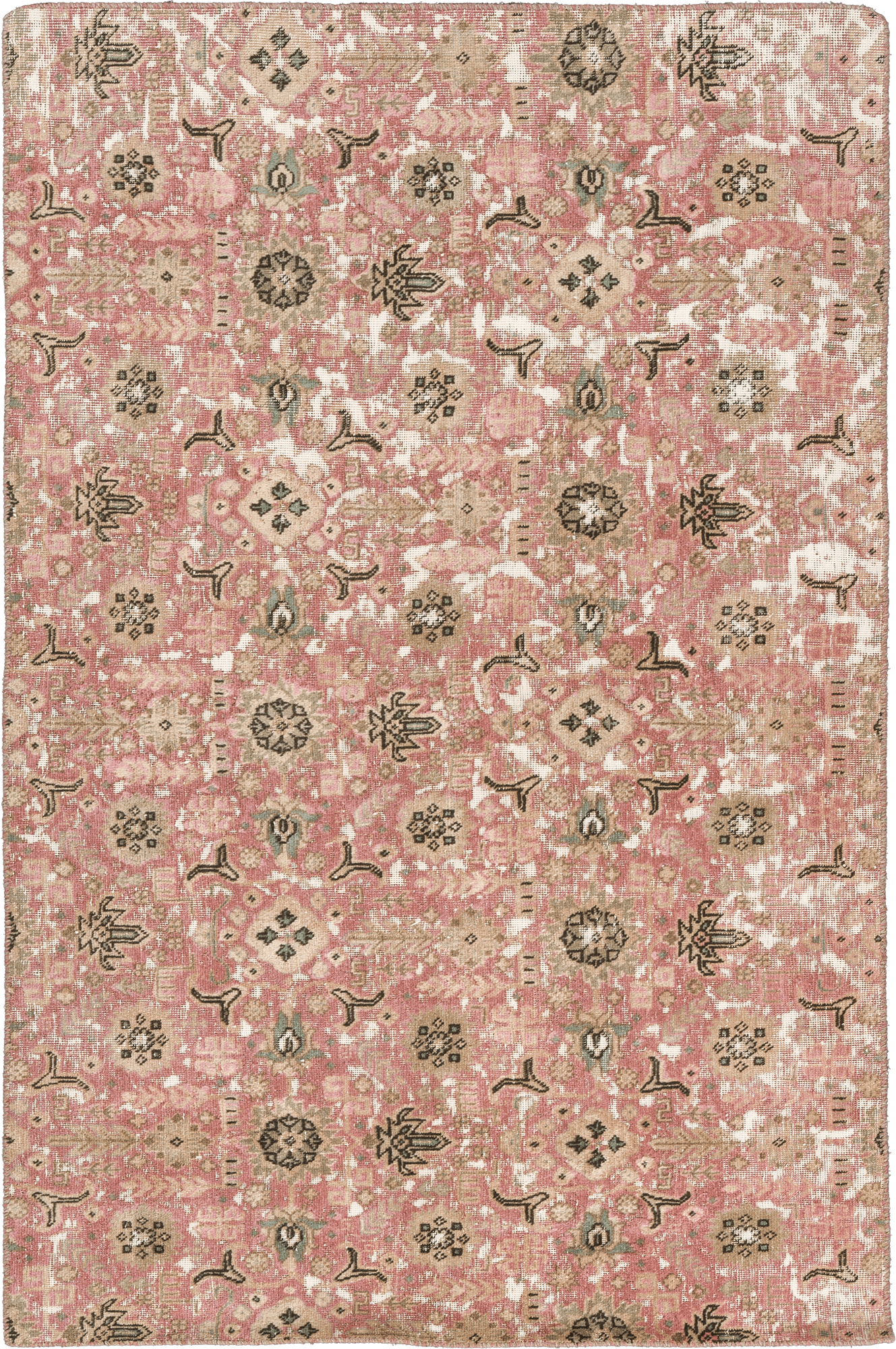 Modern Tabriz Rectangle Pink Rug 4x6 Wool-Cotton