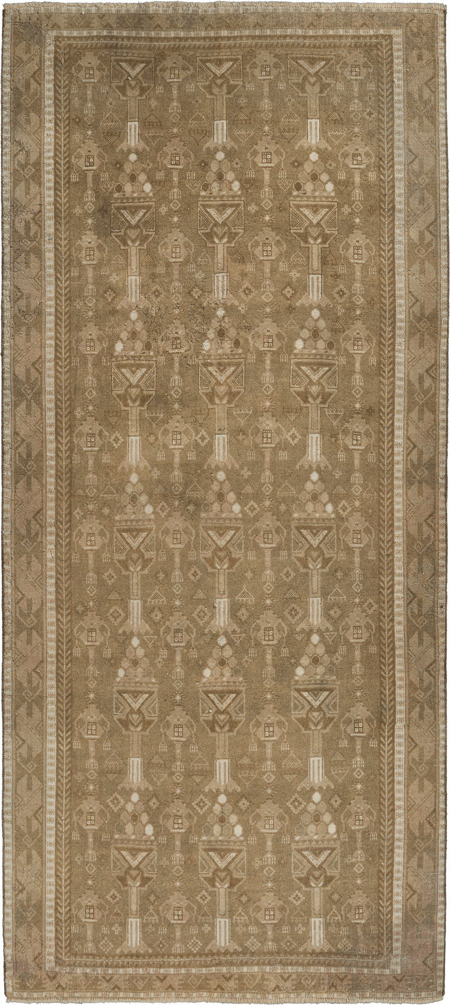 Modern Kashan Rectangle Brown Rug 4x10 Wool-Cotton