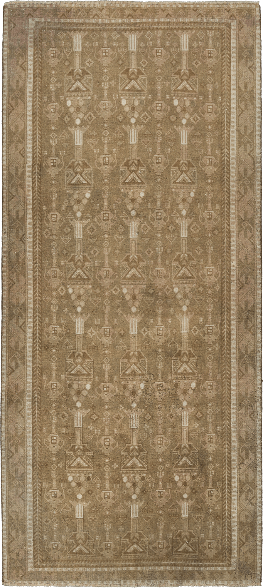 Modern Kashan Rectangle Brown Rug 4x10 Wool-Cotton