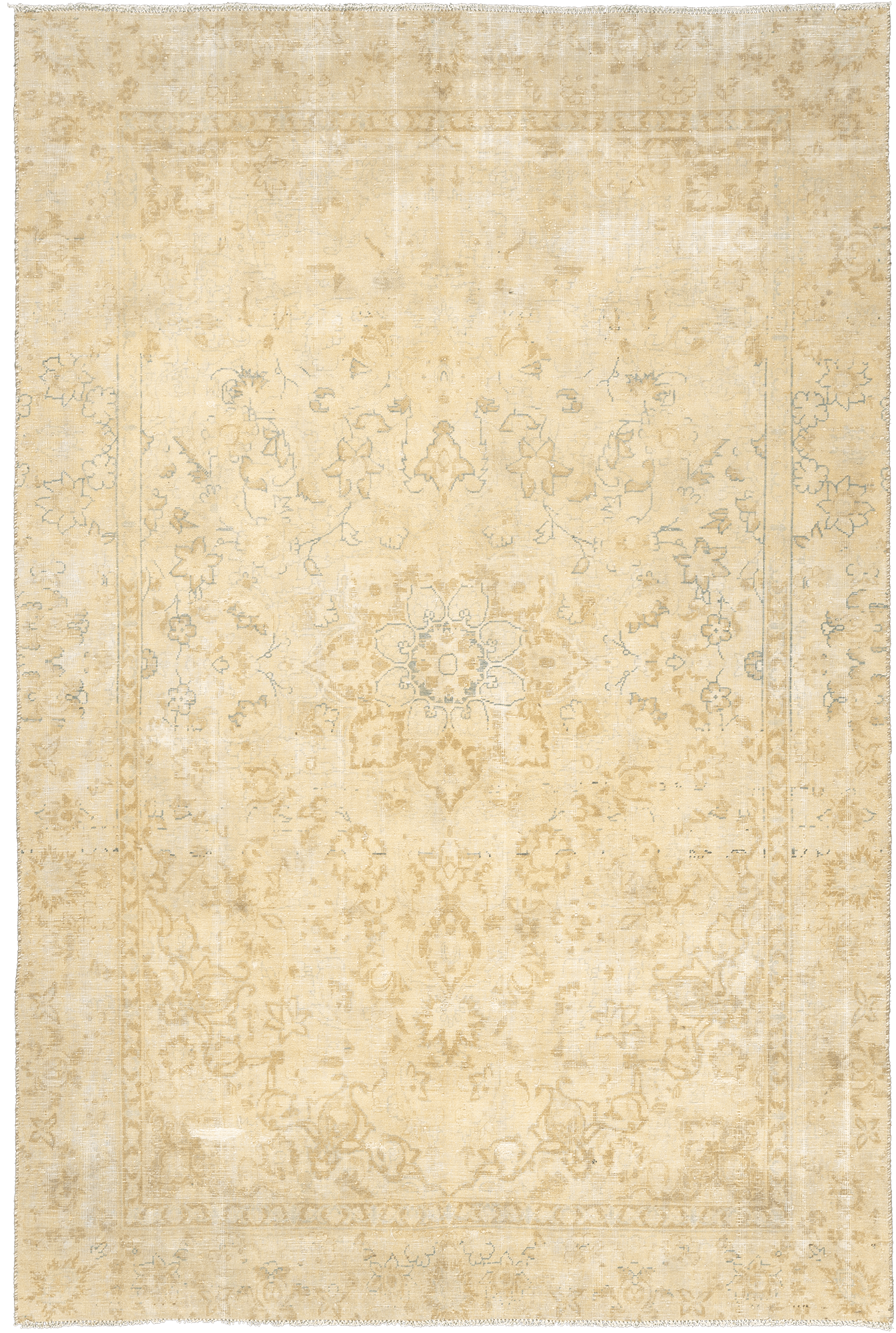 Modern Tabriz Rectangle Beige Rug 6x9 Wool-Cotton