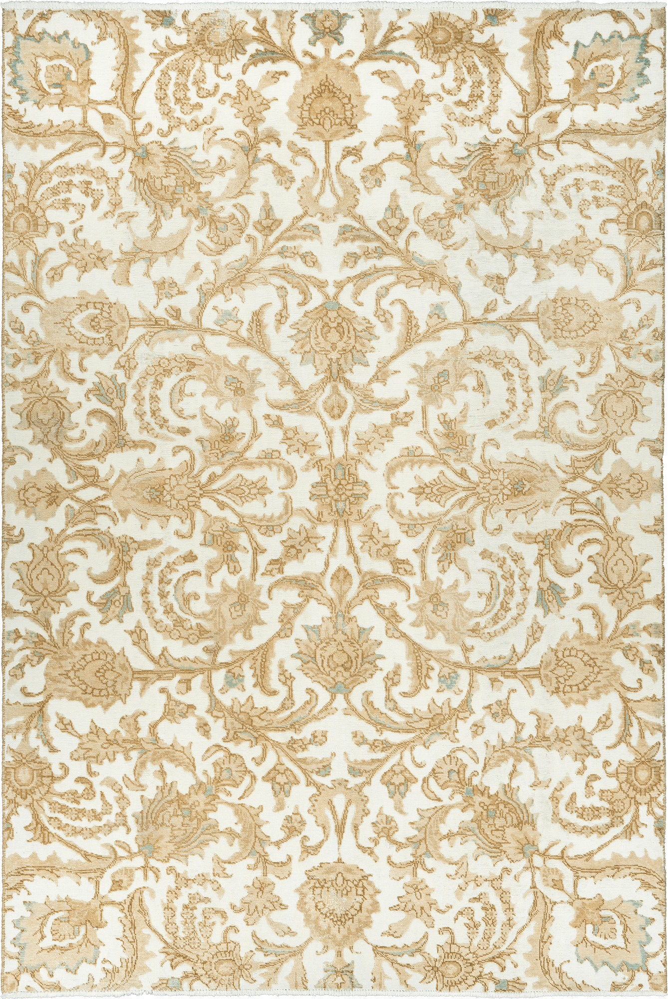 Modern Tabriz Rectangle White Beige Rug 6x9 Wool-Cotton