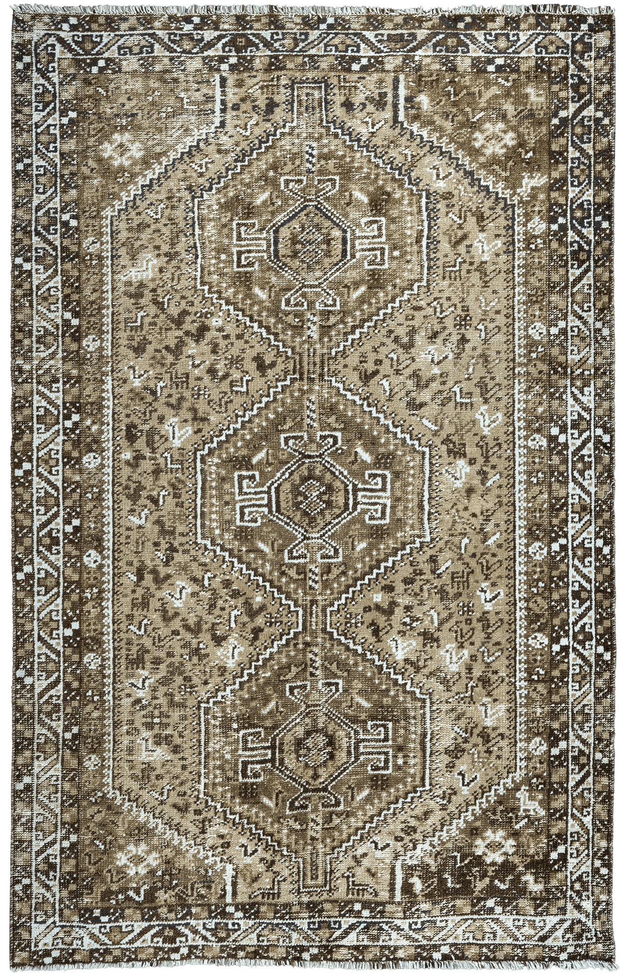 Modern Qashqai Rectangle Brown Rug 6x9 Wool-Cotton