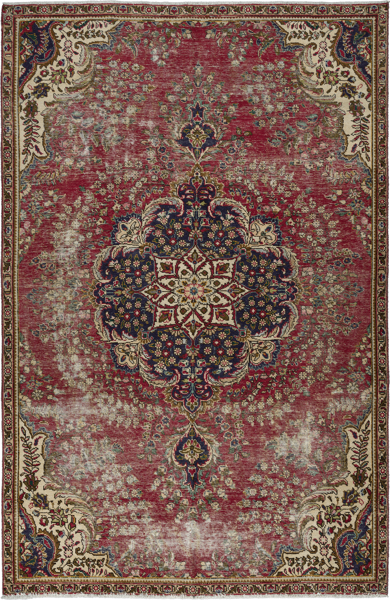 Modern Tabriz Rectangle Red Rug 6x9 Wool-Cotton