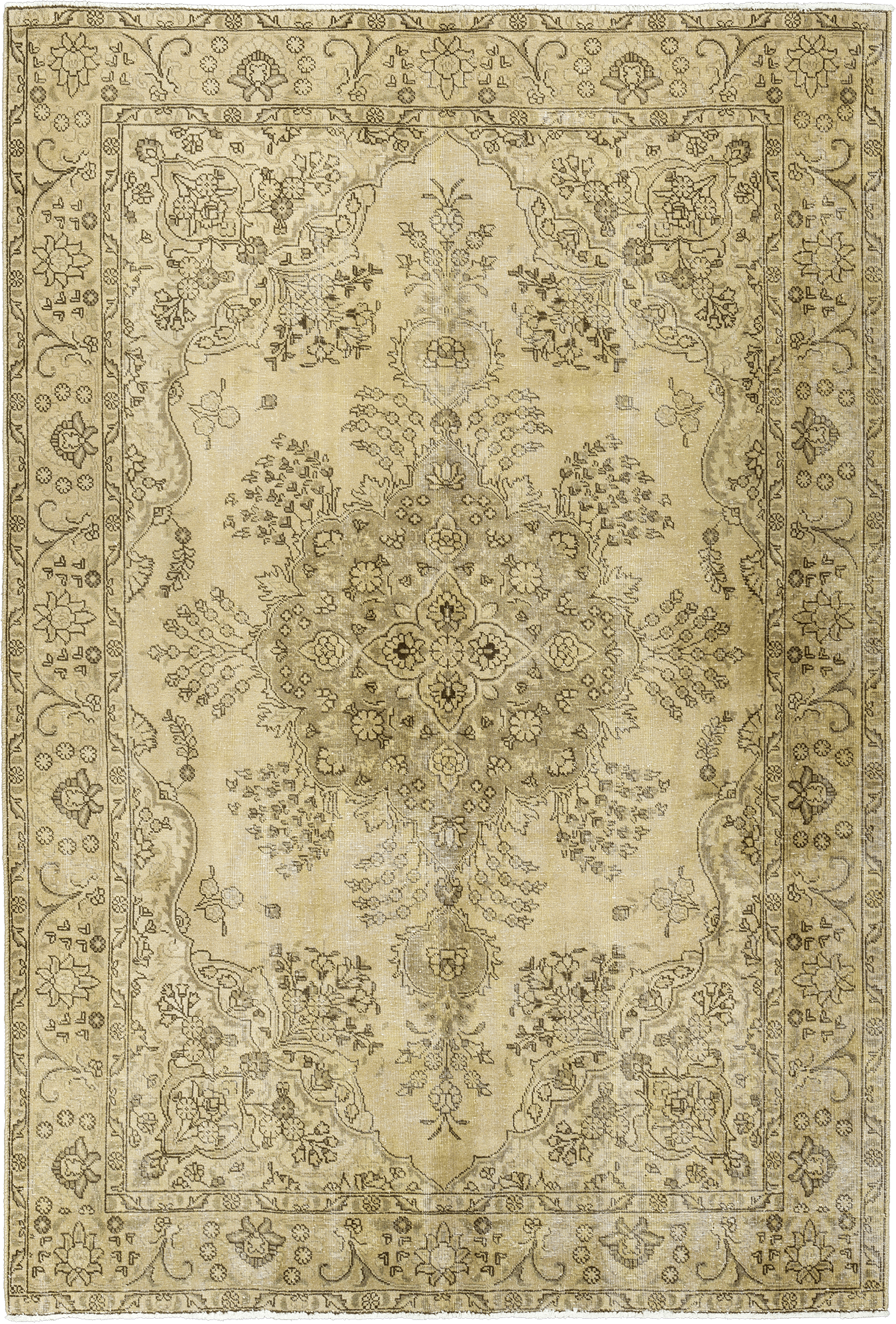 Modern Tabriz Rectangle Beige Rug 7x10 Wool-Cotton